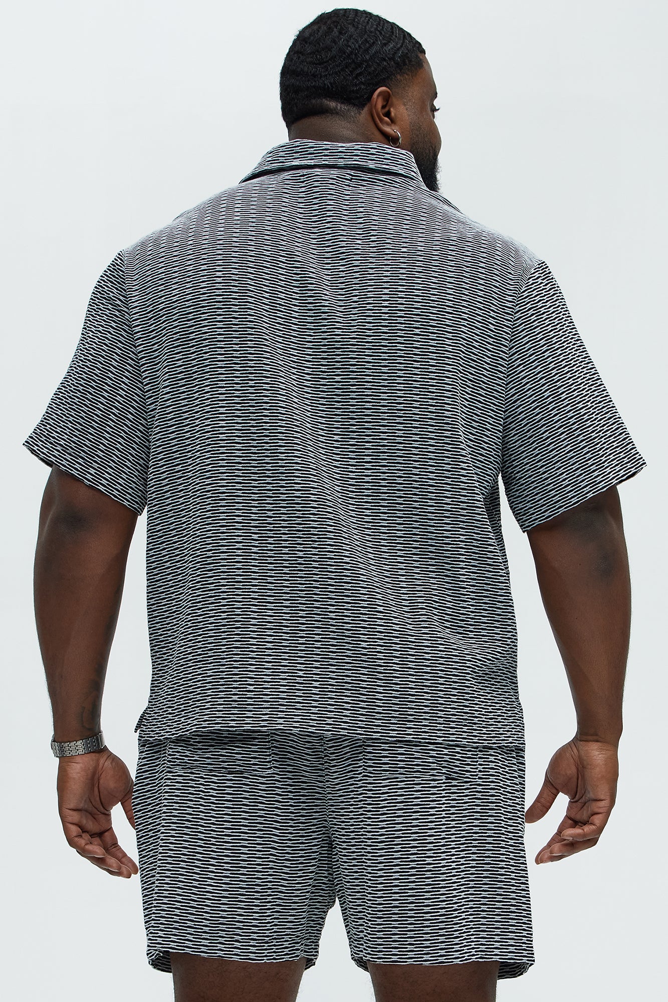 Textured Chenille Pattern Button Up Shirt - Black/White - Image 8