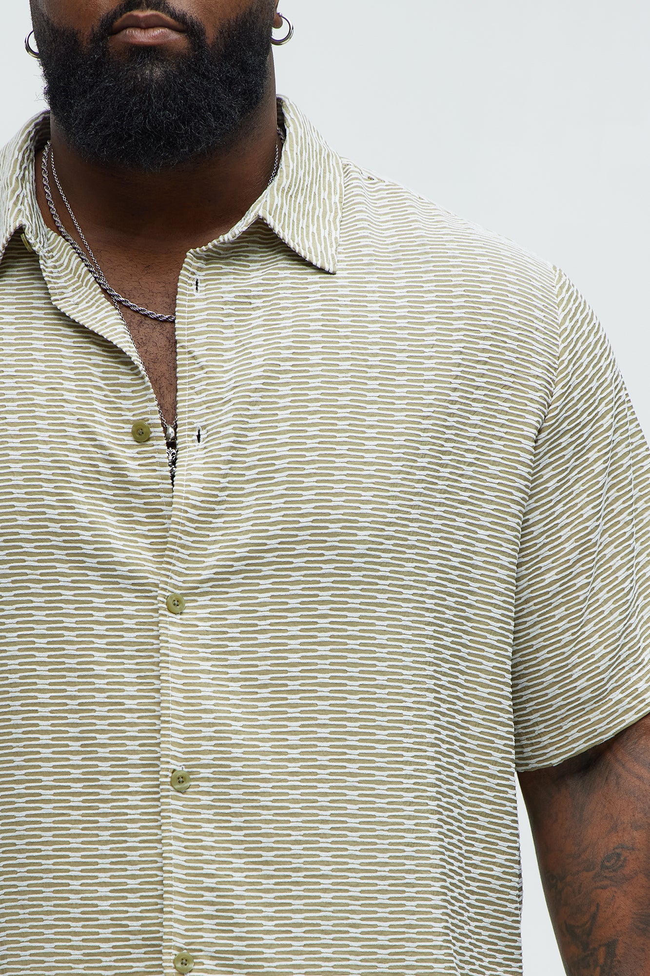 Textured Chenille Pattern Button Up Shirt - Green/combo - Image 7