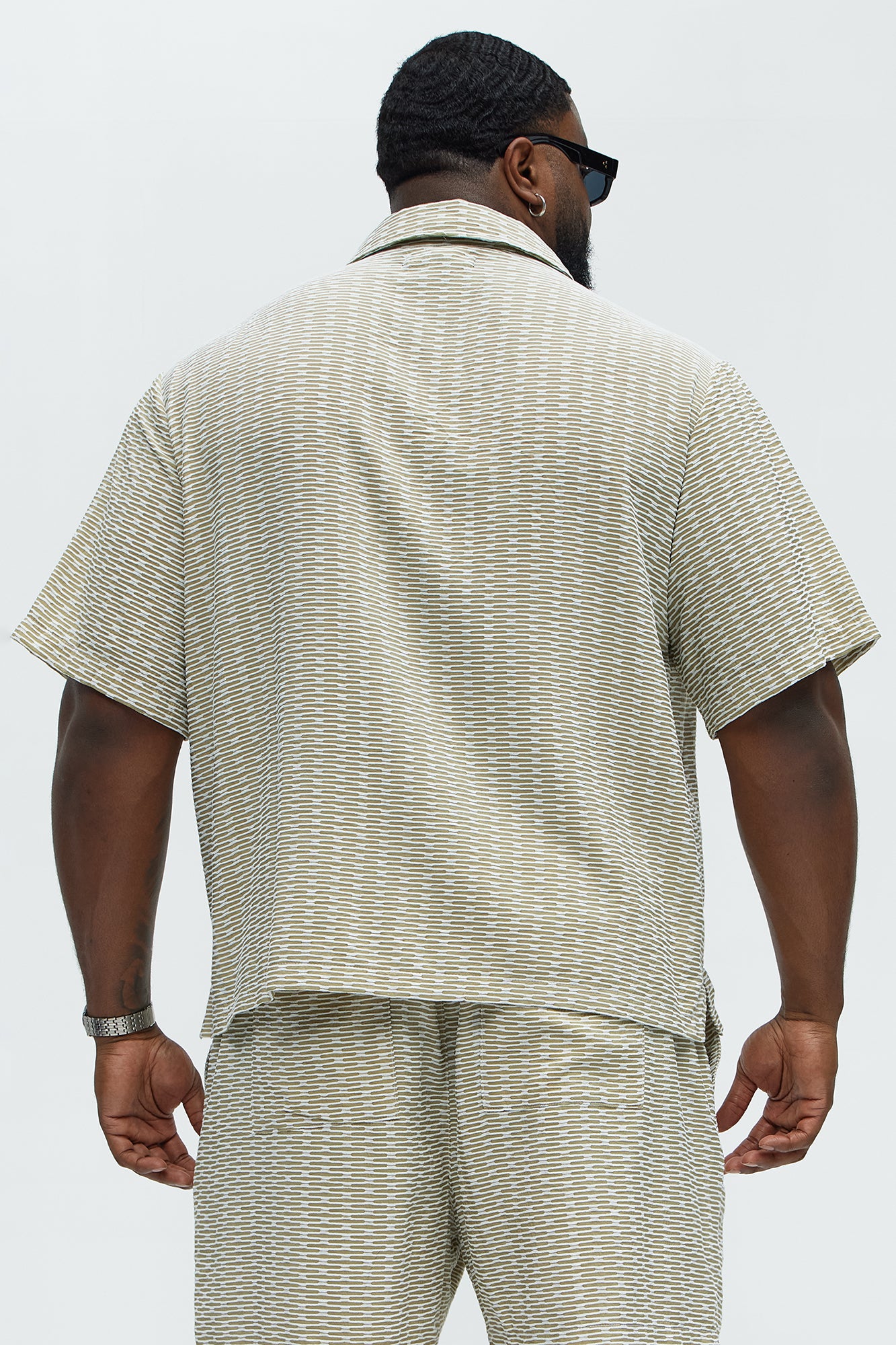 Textured Chenille Pattern Button Up Shirt - Green/combo - Image 8