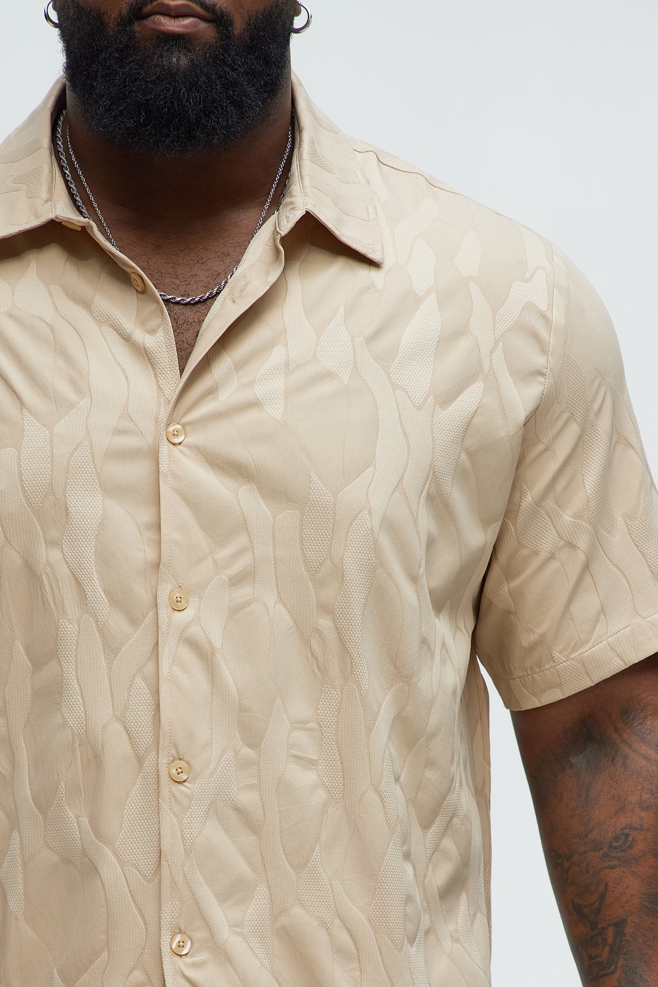 Paving Stone Jacquard Closed Collar Shirt - Tan - Image 3