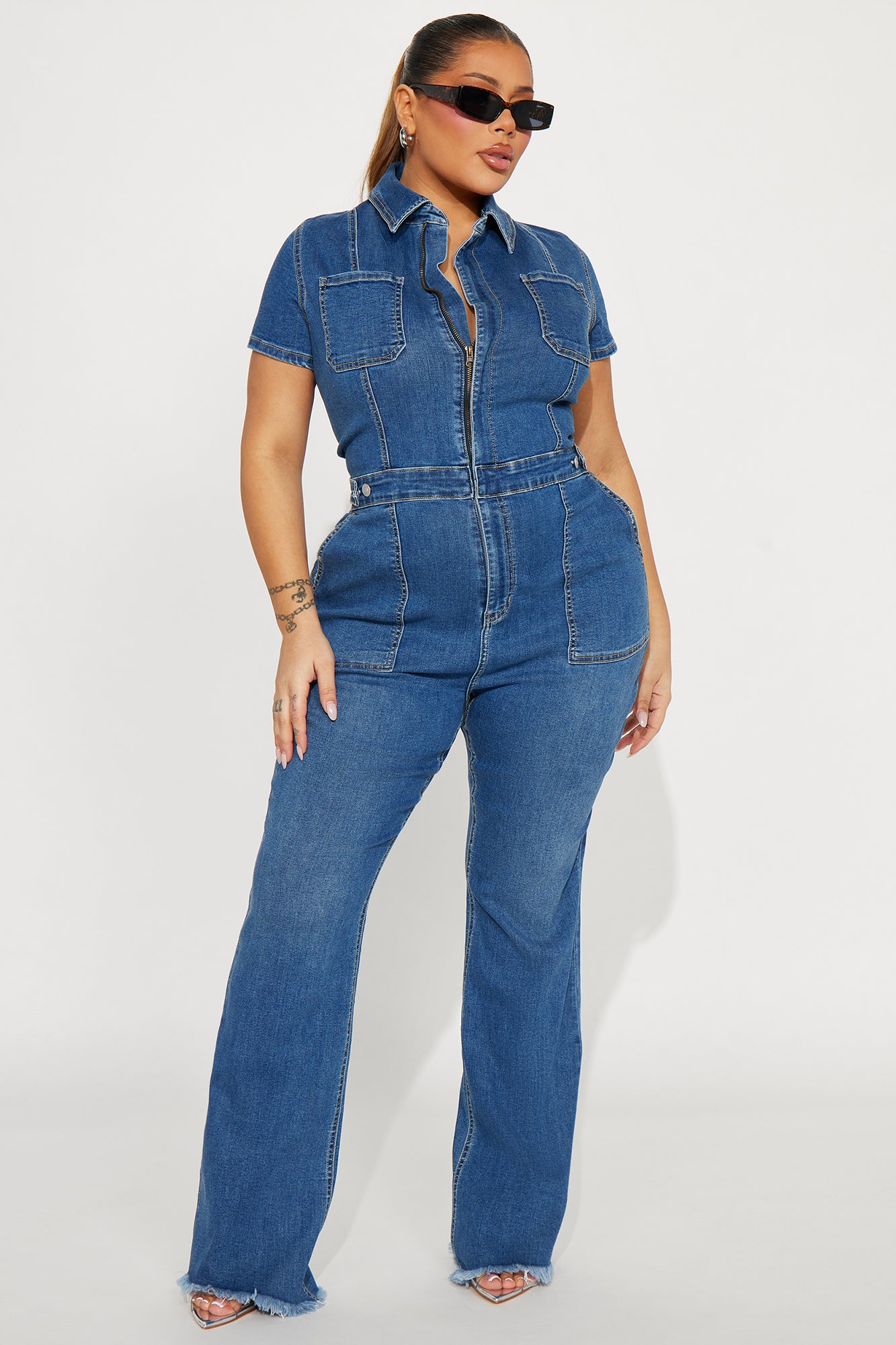 Fair And Square Denim Jumpsuit  - Medium Wash - Image 4
