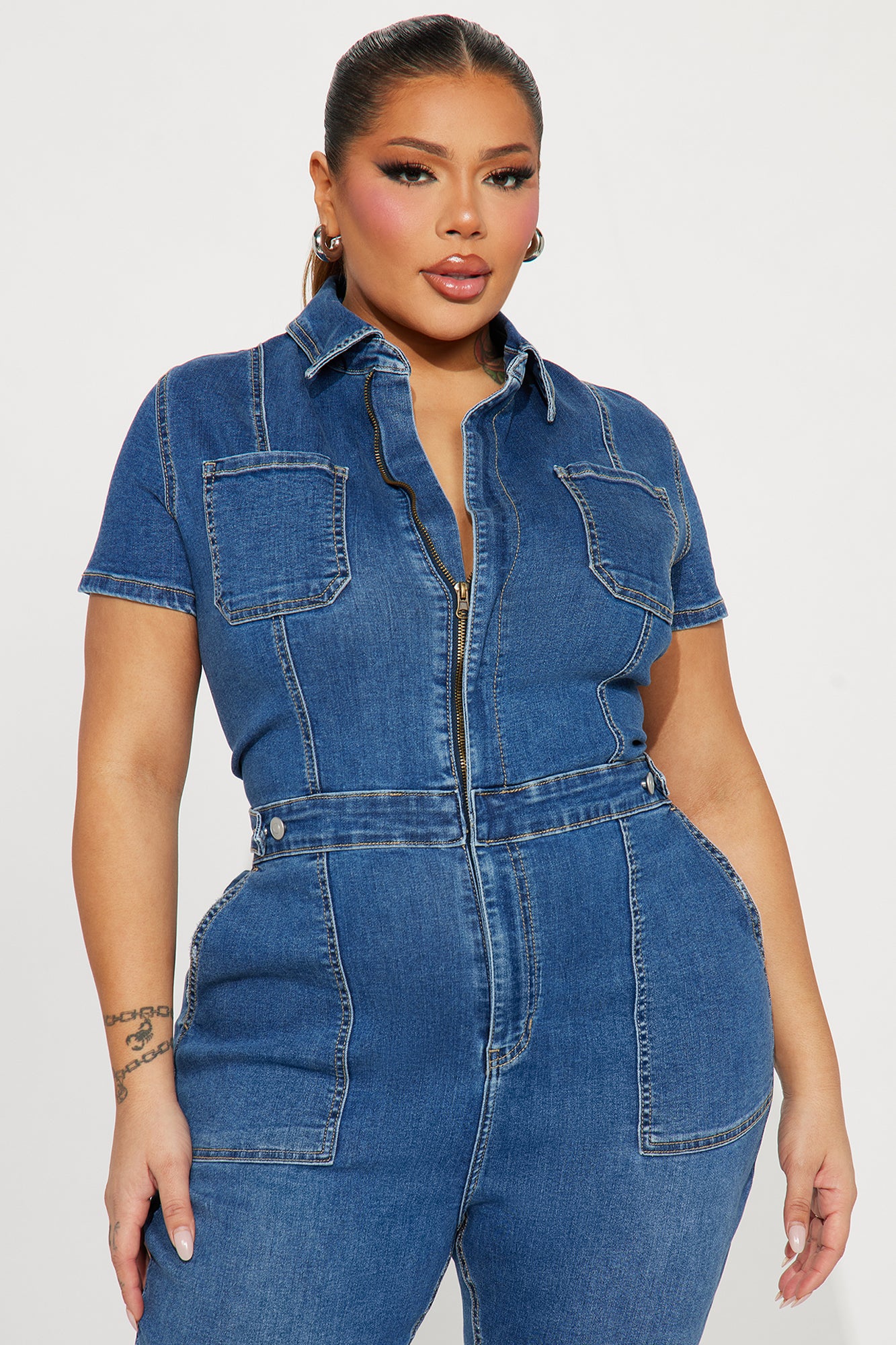 Fair And Square Denim Jumpsuit  - Medium Wash - Image 5