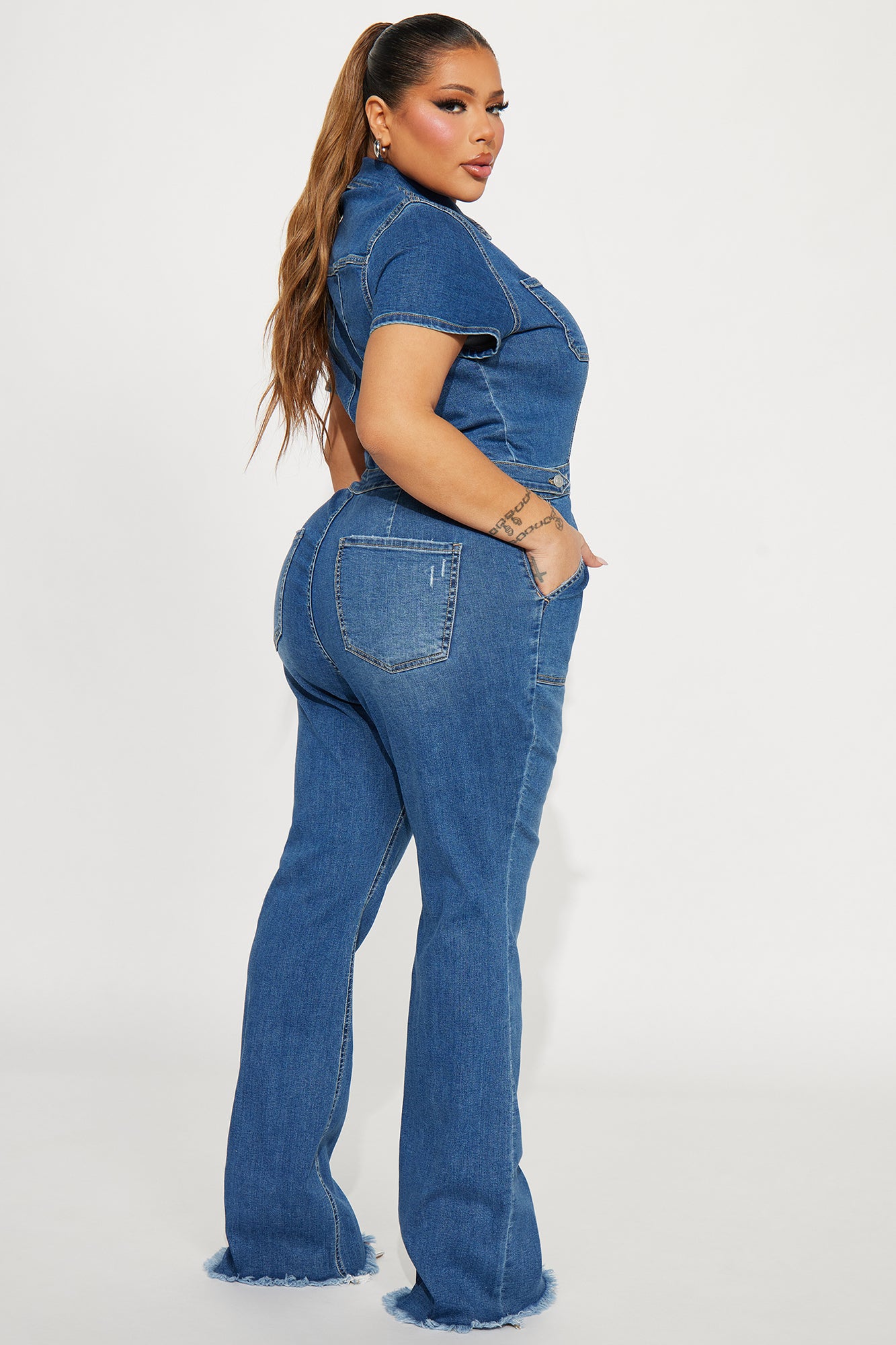 Fair And Square Denim Jumpsuit  - Medium Wash - Image 6
