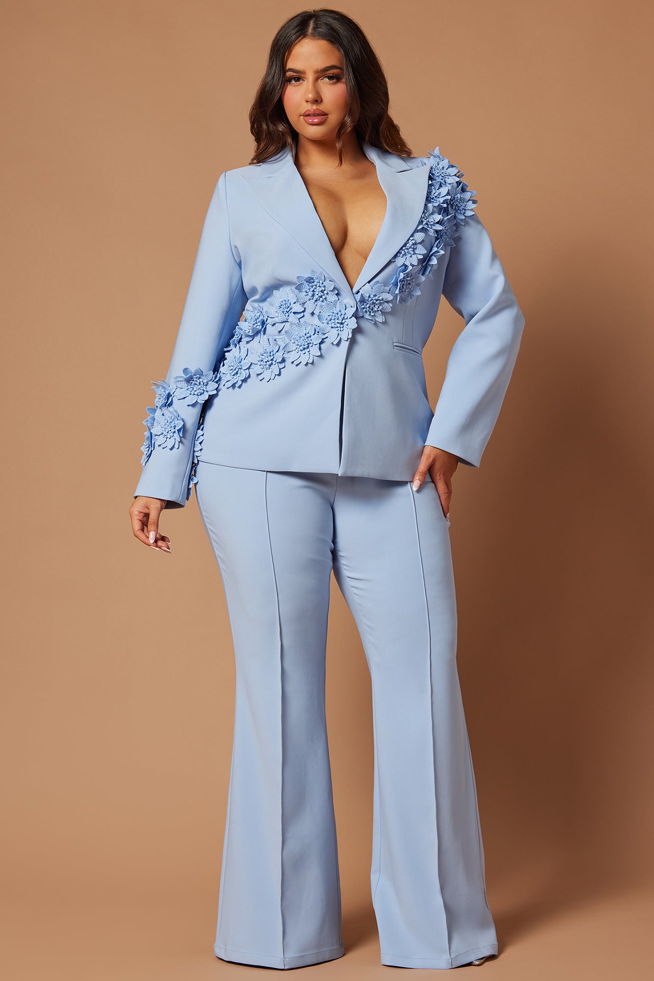 Claudette Floral Embroidered Suit Set - Light Blue - Image 5