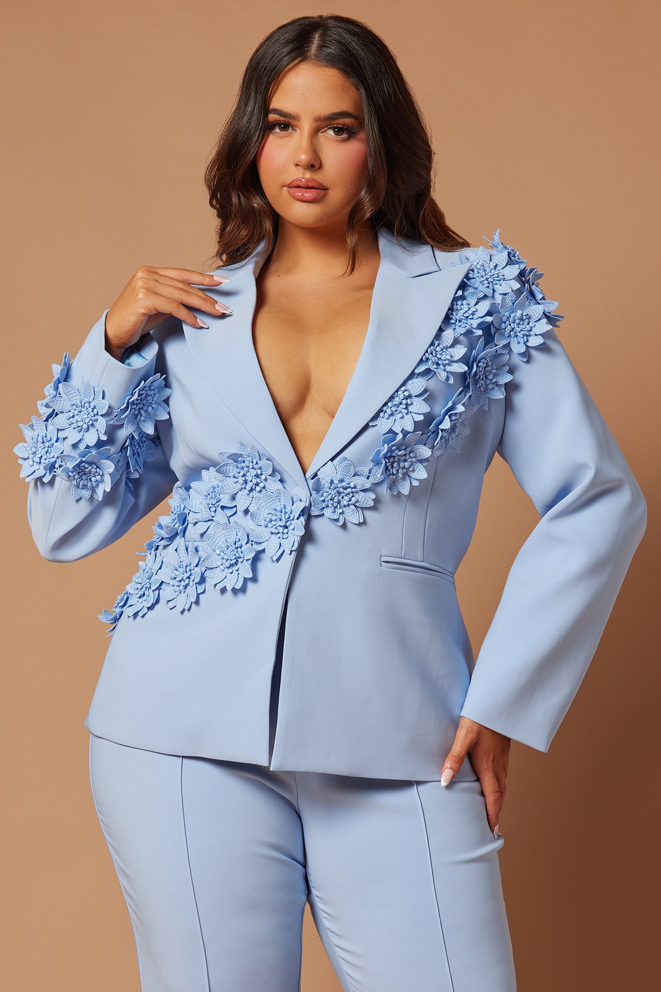 Claudette Floral Embroidered Suit Set - Light Blue - Image 6