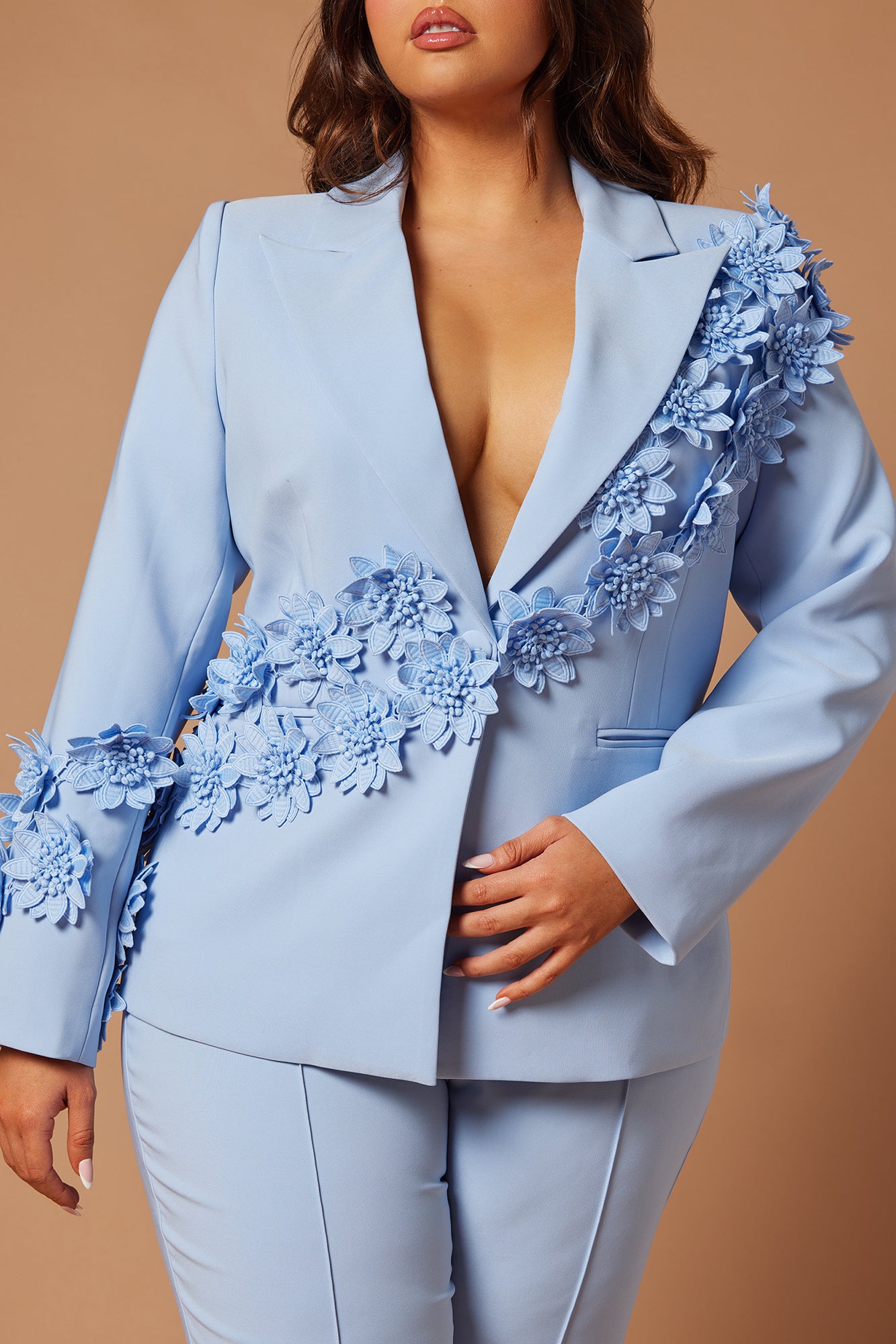 Claudette Floral Embroidered Suit Set - Light Blue - Image 7