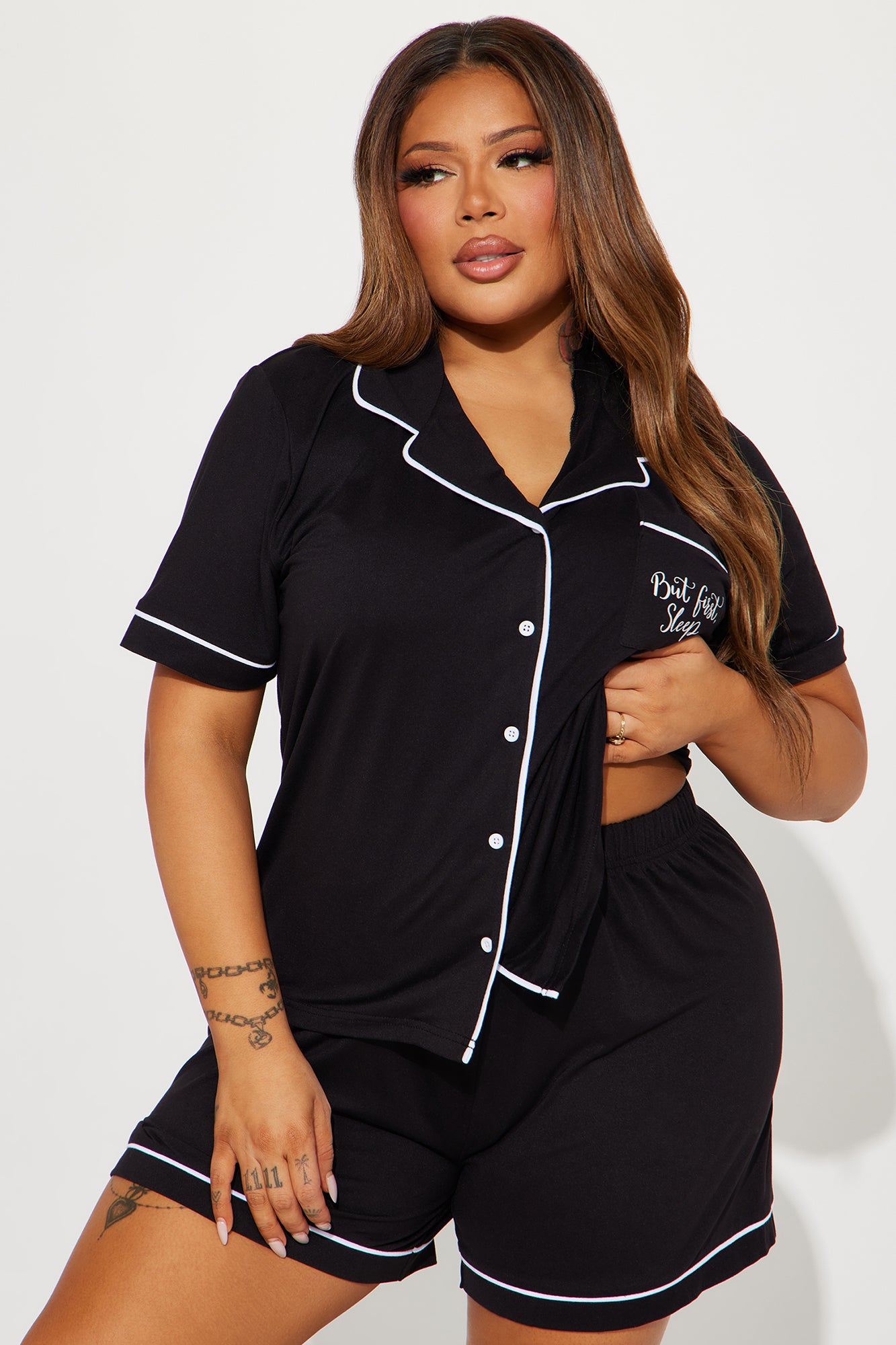 Sleep Comes First PJ Short Set - Black/White - Image 5