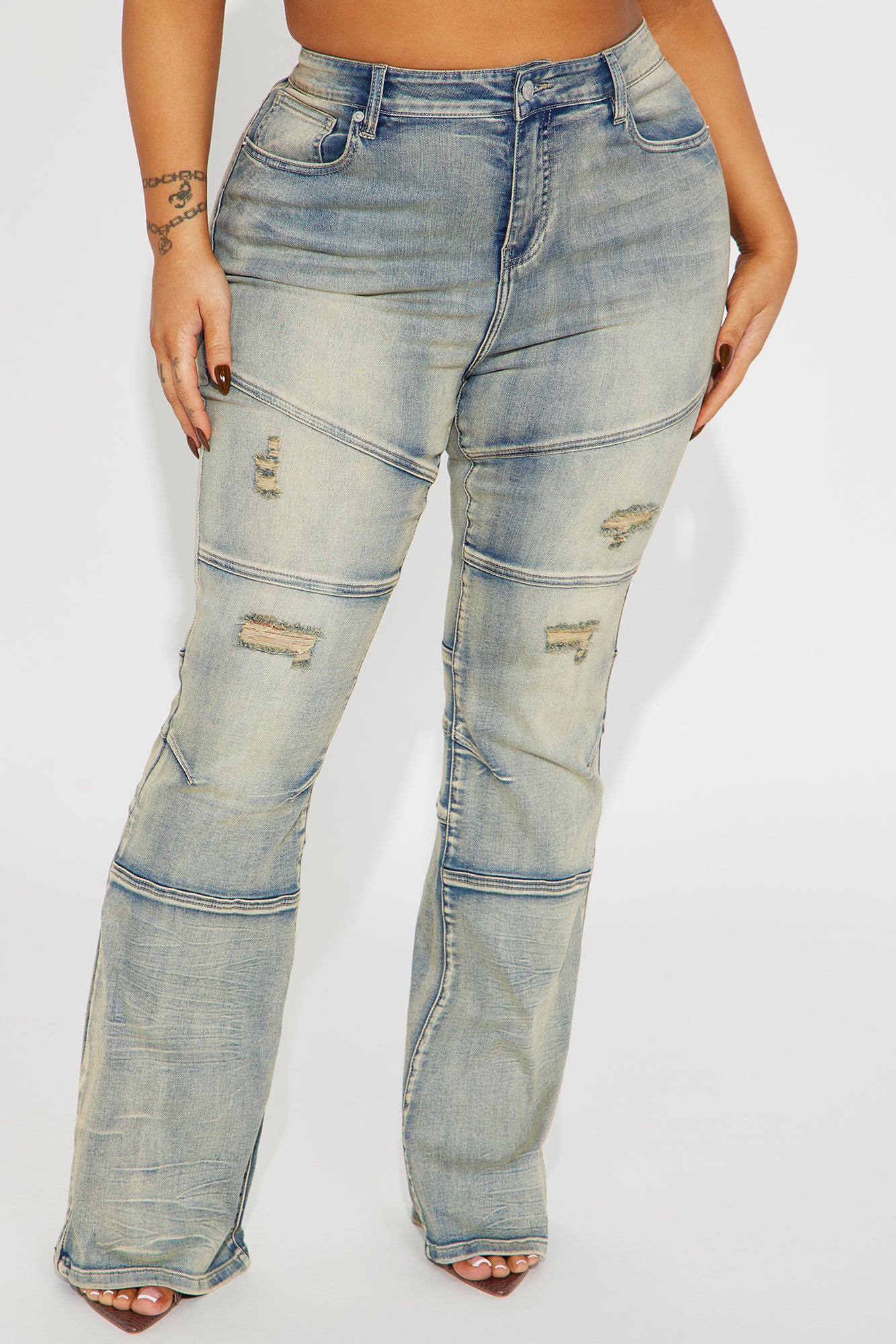 Block List Stretch Bootcut Jeans - Vintage Wash - Image 5
