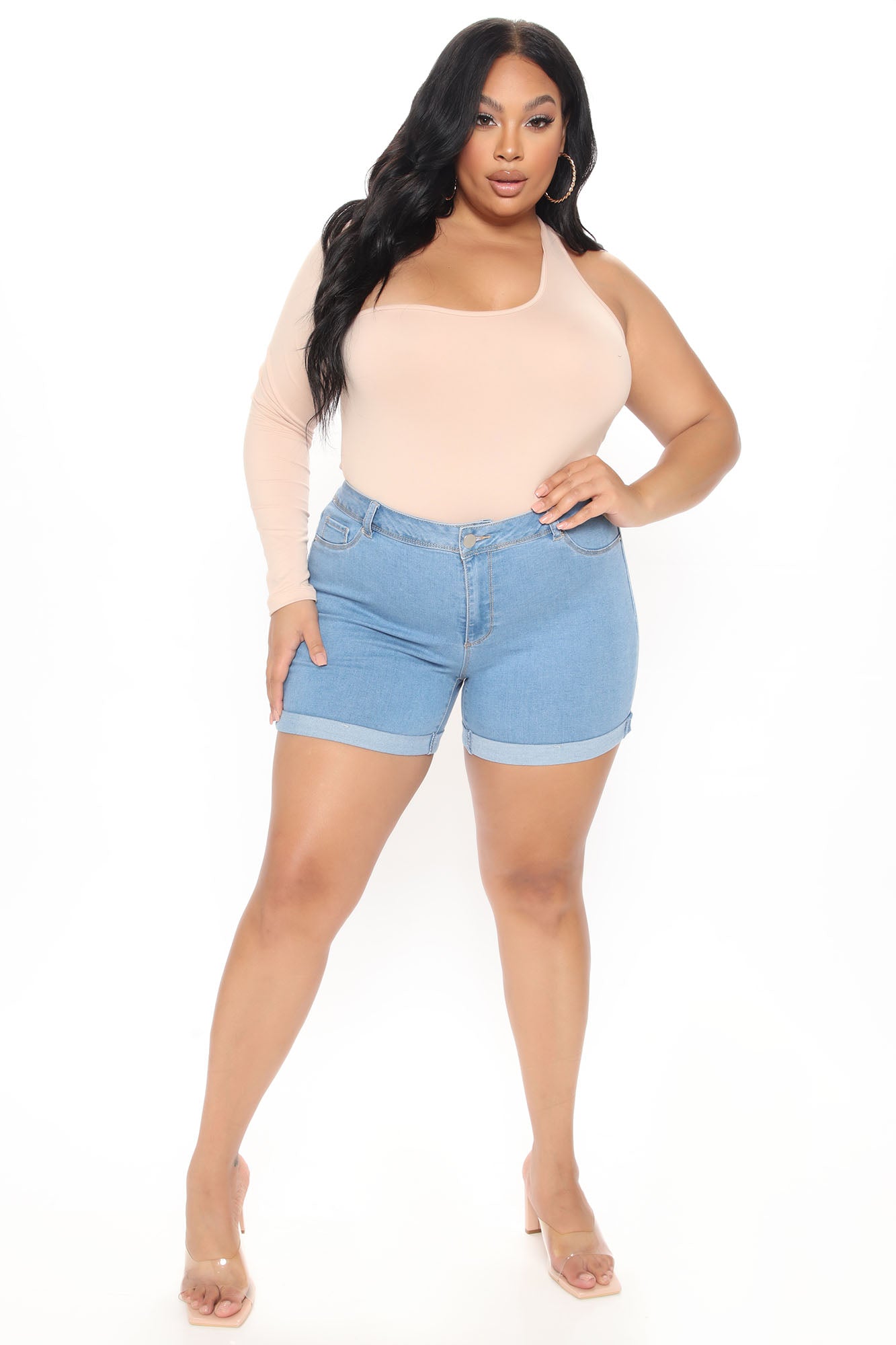 No Muffin Top Denim Shorts - Light Wash - Image 5