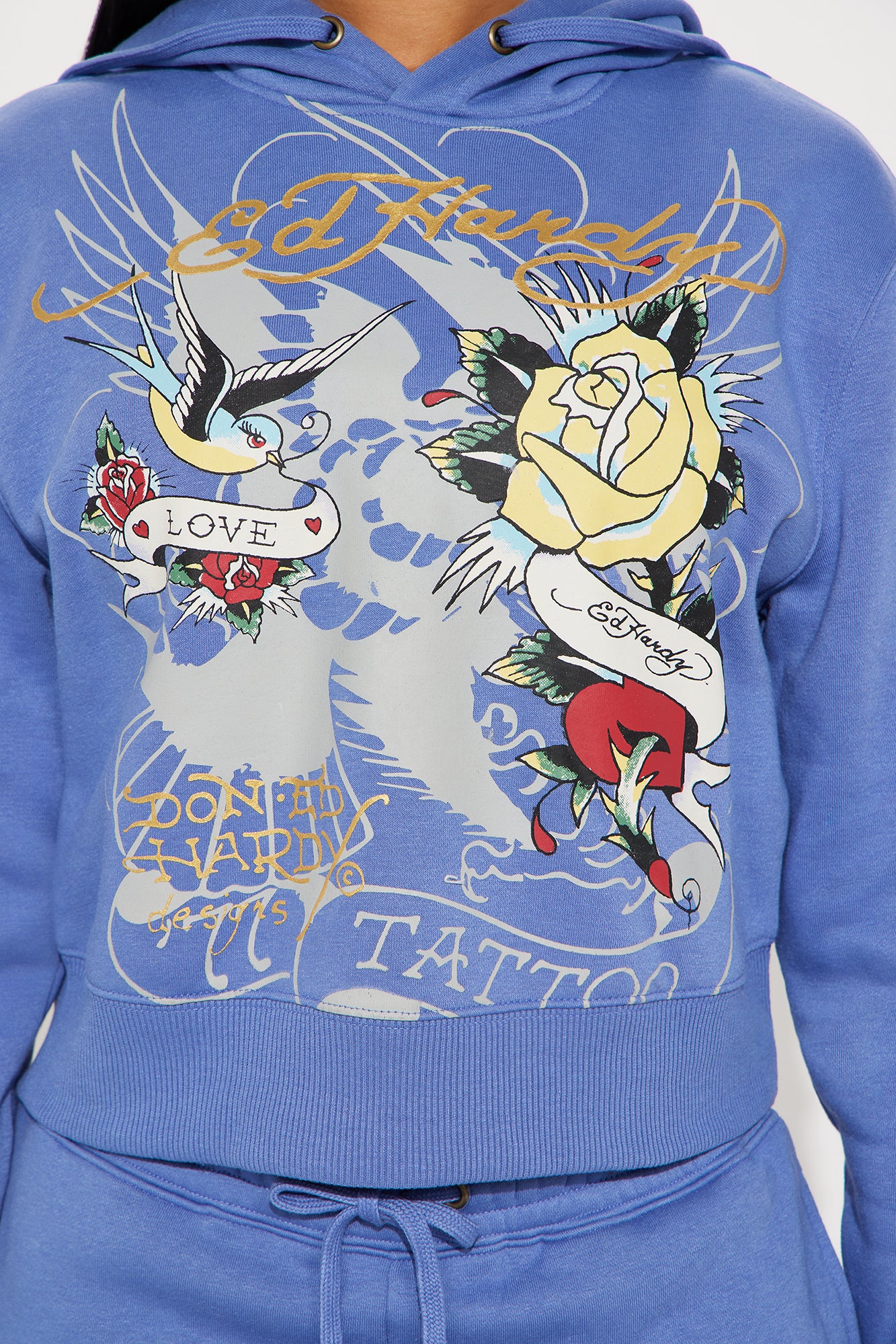 Ed Hardy Brave Eagle Cropped Hoodie - Blue - Image 3