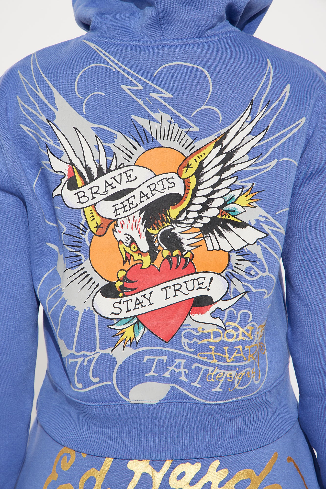 Ed Hardy Brave Eagle Cropped Hoodie - Blue - Image 7
