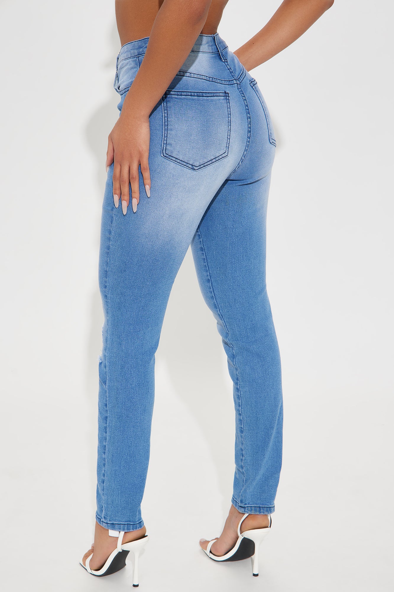 Call It Love Stretch Ripped Skinny Jeans - Medium Wash - Image 3