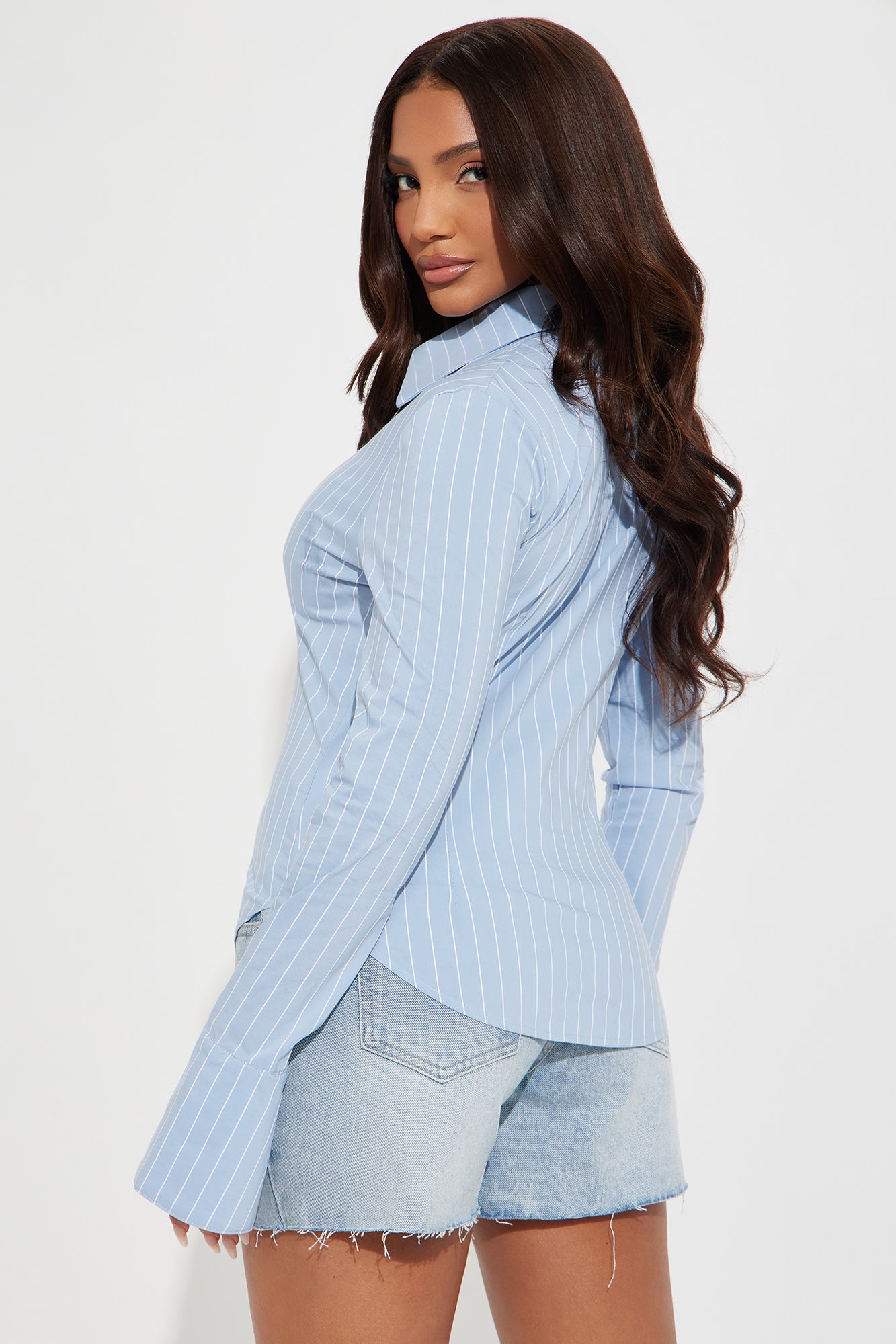 No Time To Chat Striped Poplin Shirt - White/Blue - Image 3