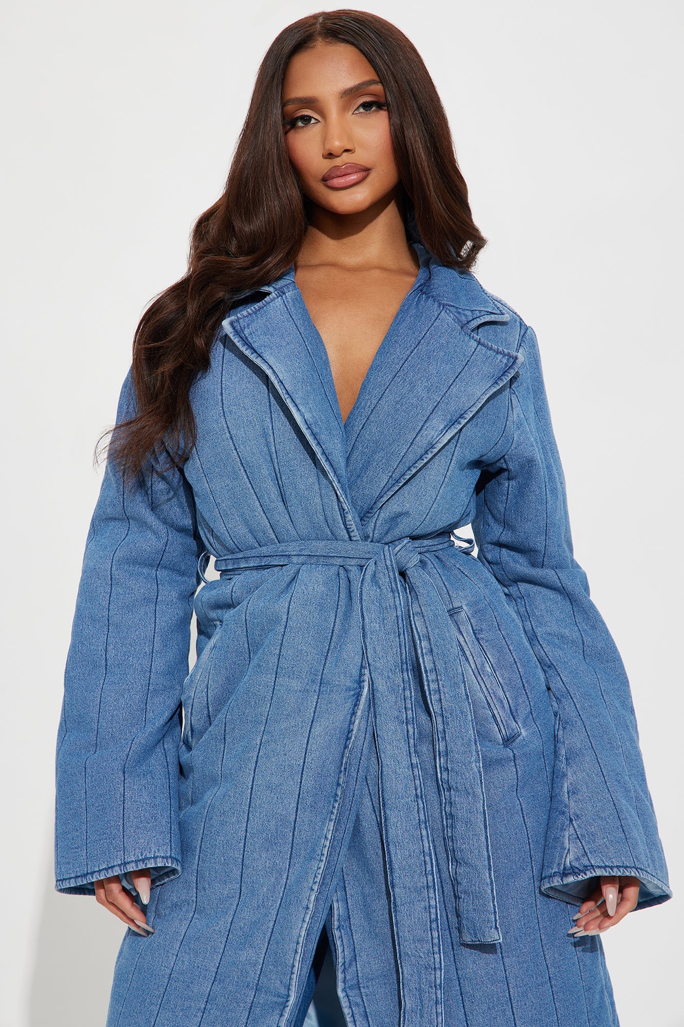 Kiara Quilted Denim Trench - Medium Wash - Image 3