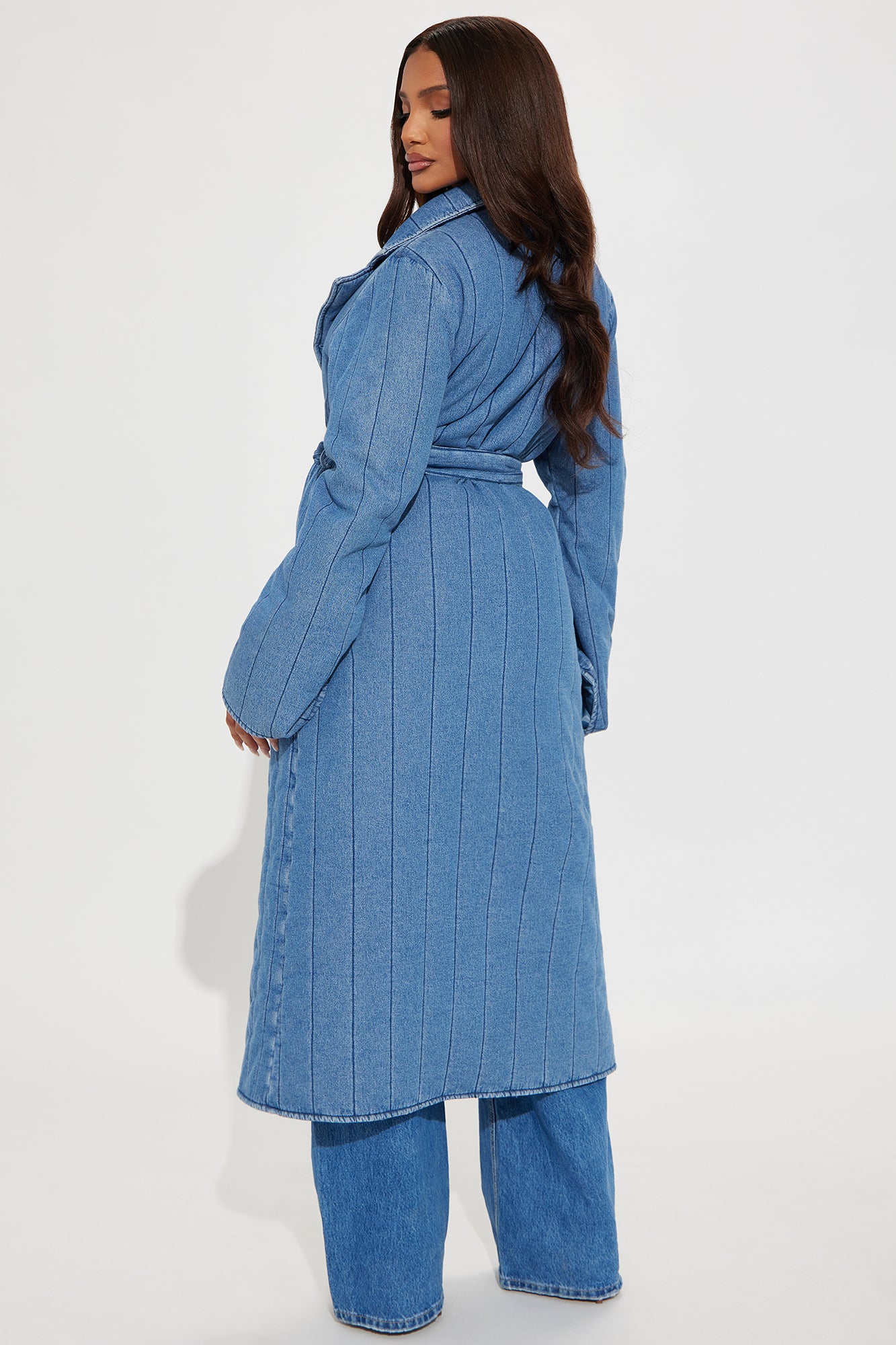 Kiara Quilted Denim Trench - Medium Wash - Image 4