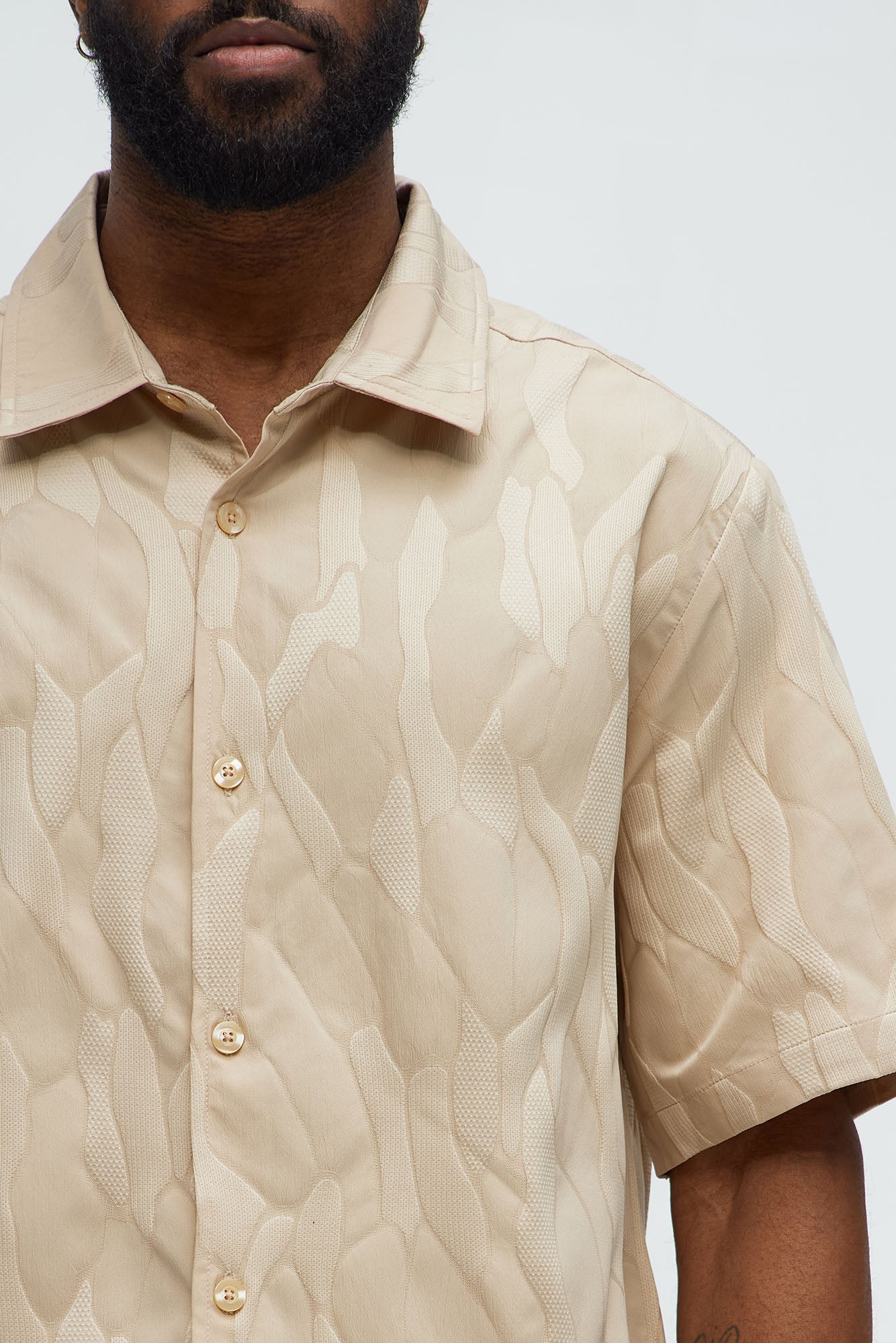 Paving Stone Jacquard Closed Collar Shirt - Tan - Image 7