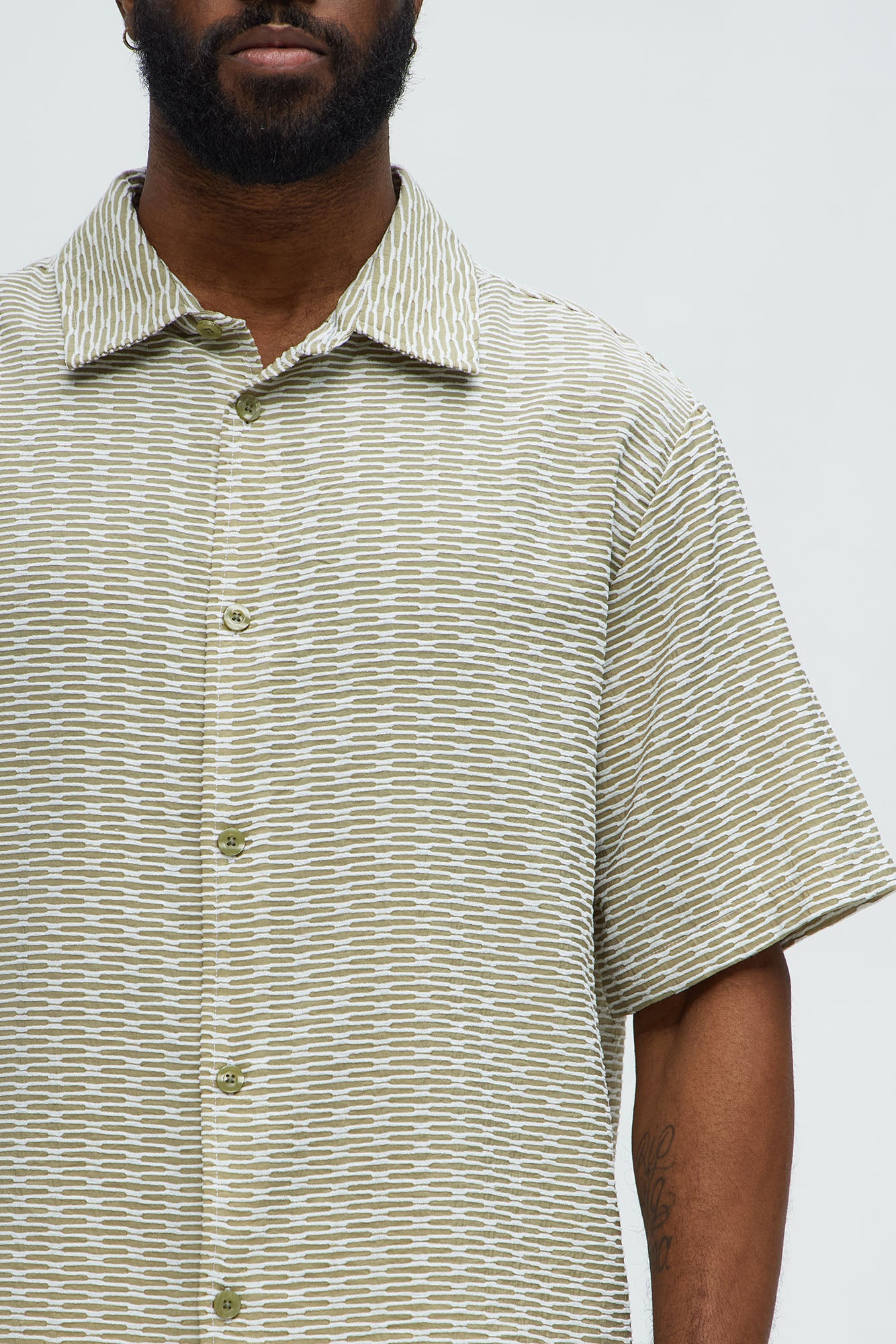 Textured Chenille Pattern Button Up Shirt - Green/combo - Image 3