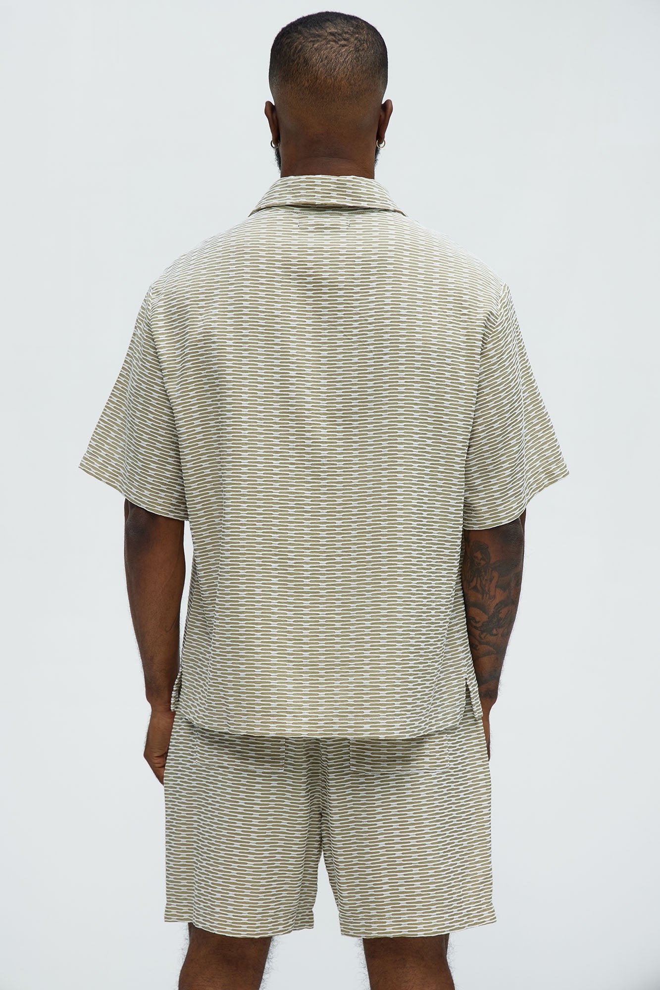 Textured Chenille Pattern Button Up Shirt - Green/combo - Image 4