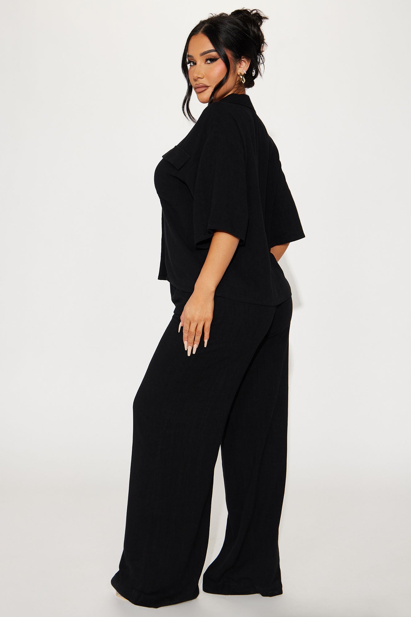Roslyn Linen Pant Set - Black - Image 4