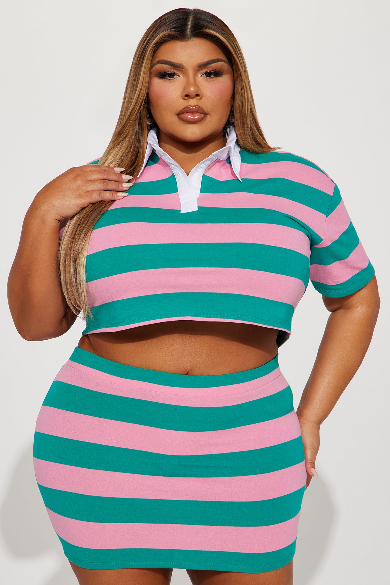 Lindsay Striped Polo Skirt Set - Pink/combo - Image 5