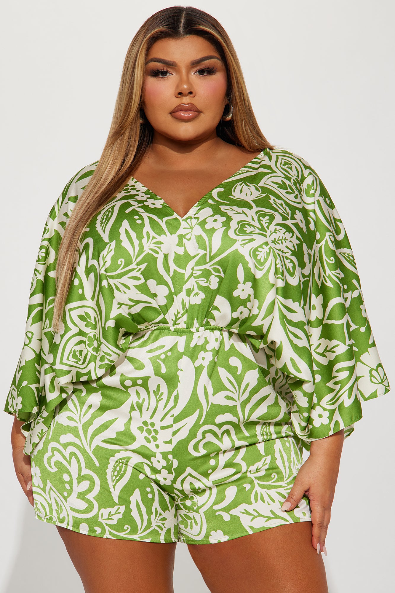 Tropical Dream Satin Romper - Green - Image 5