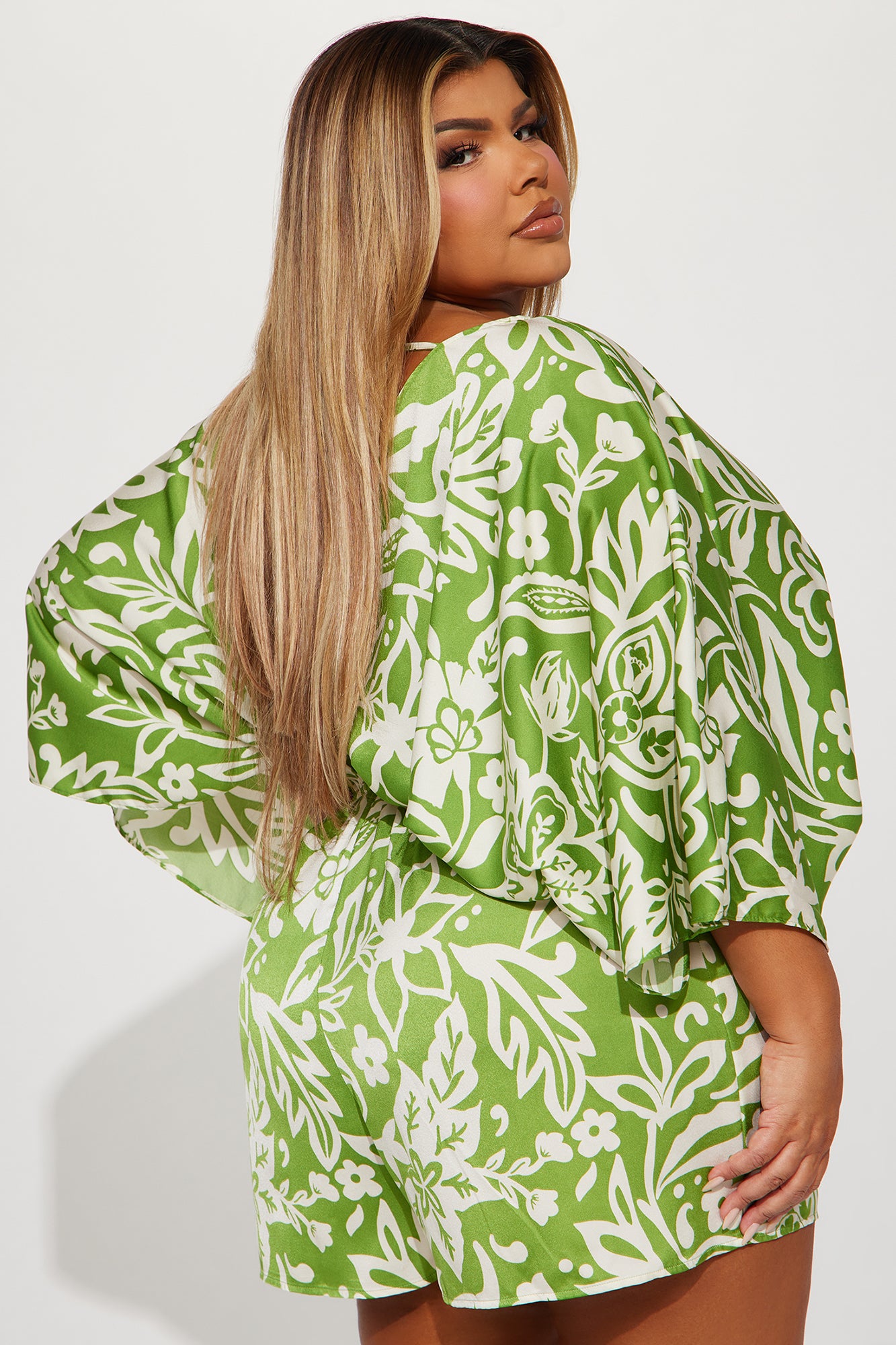 Tropical Dream Satin Romper - Green - Image 6
