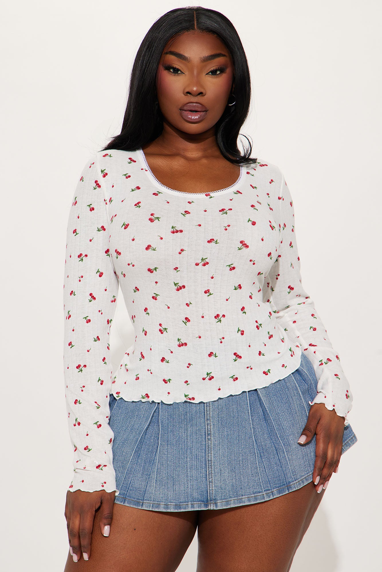 Sweet Cherry Long Sleeve Top - White - Image 4