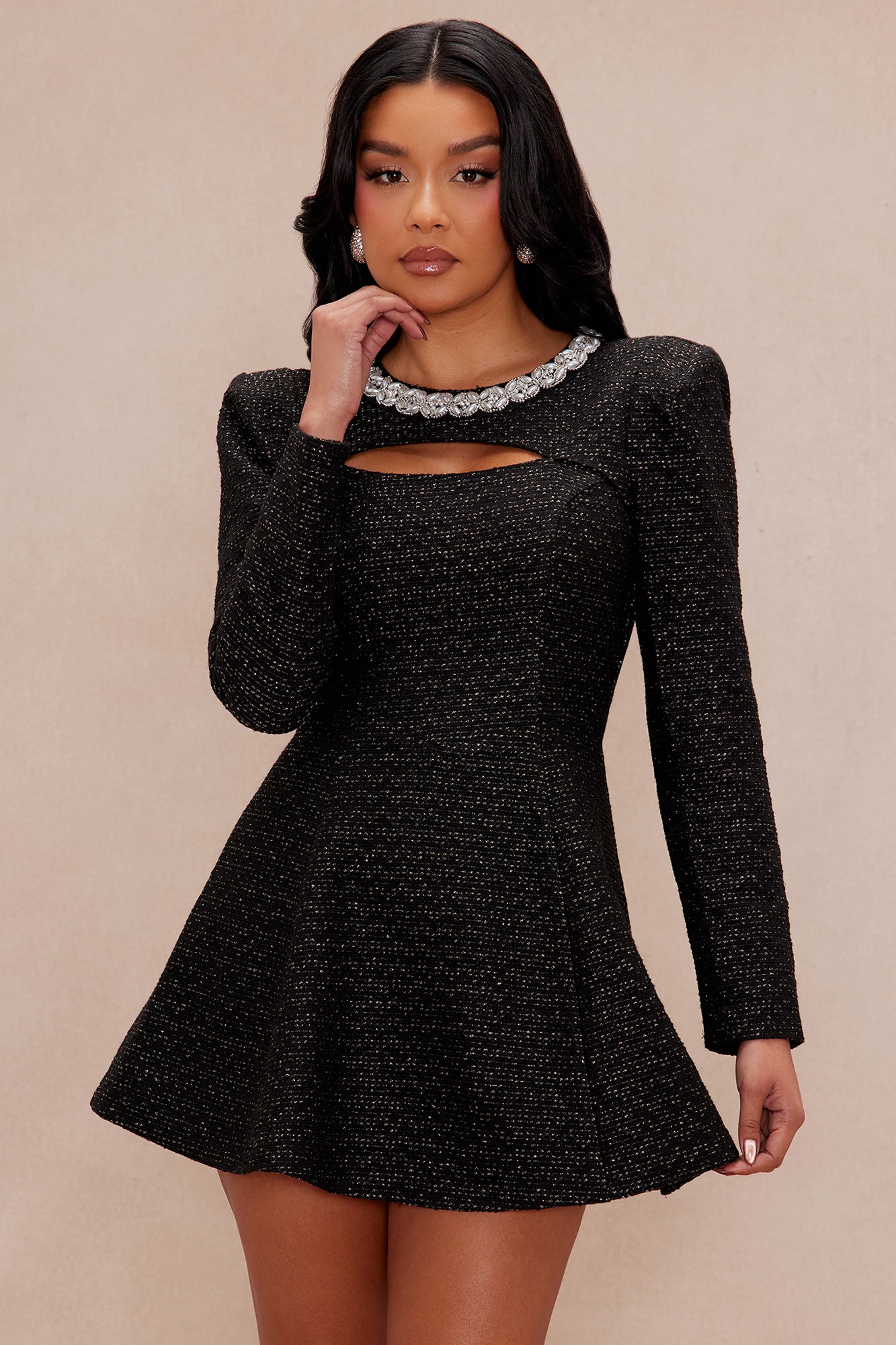 Angelina Tweed Mini Dress - Black - Image 3