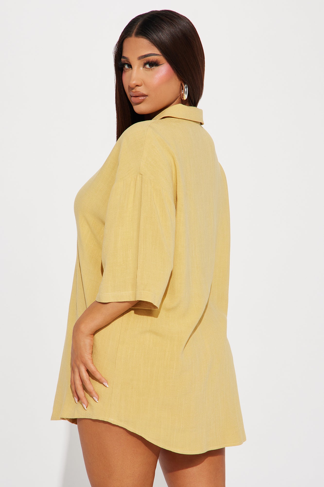 No Secrets Linen Short Set - Yellow - Image 3