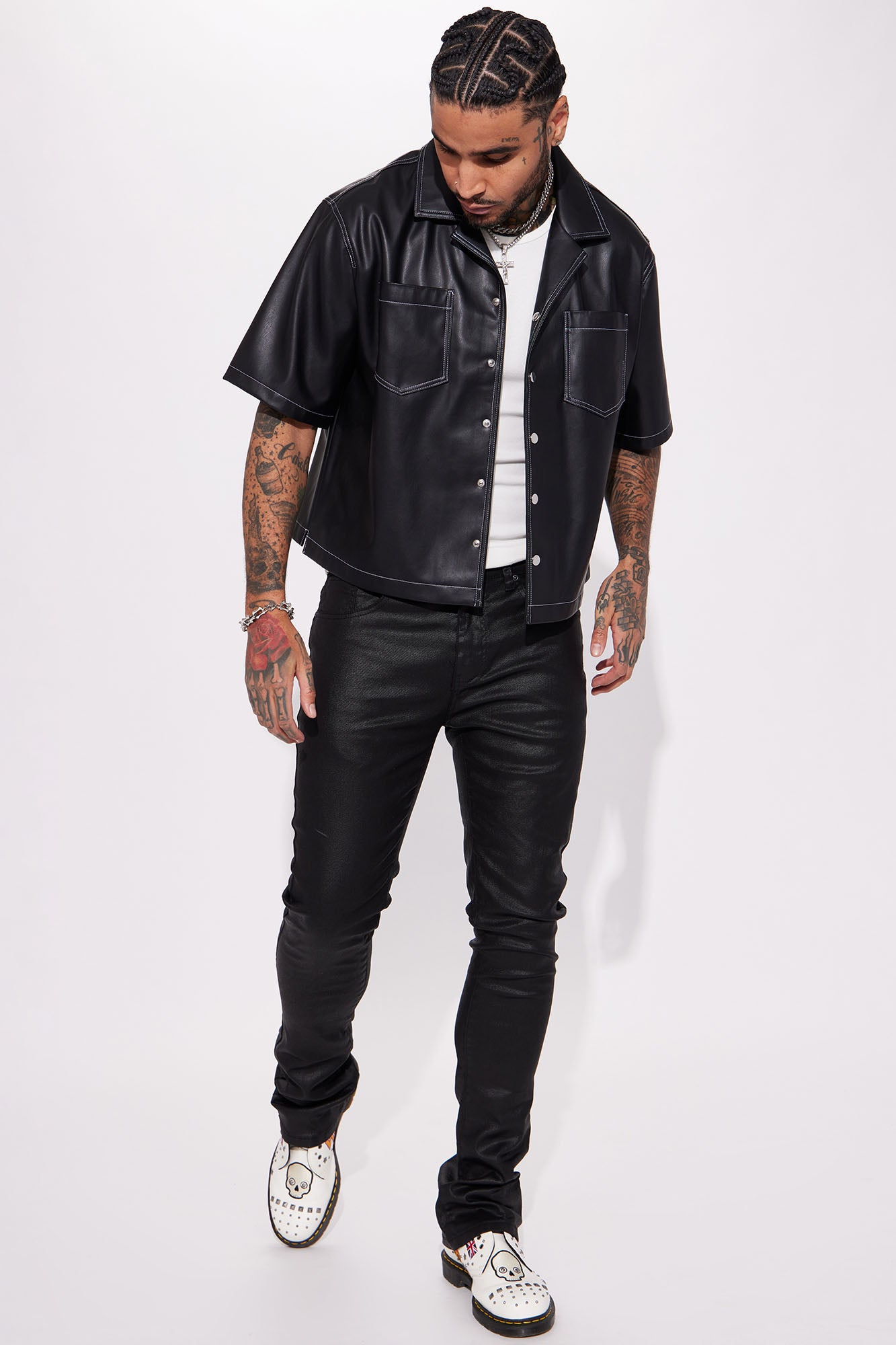 As I Do Waxed Stacked Skinny Flare Jeans - Black - Image 3