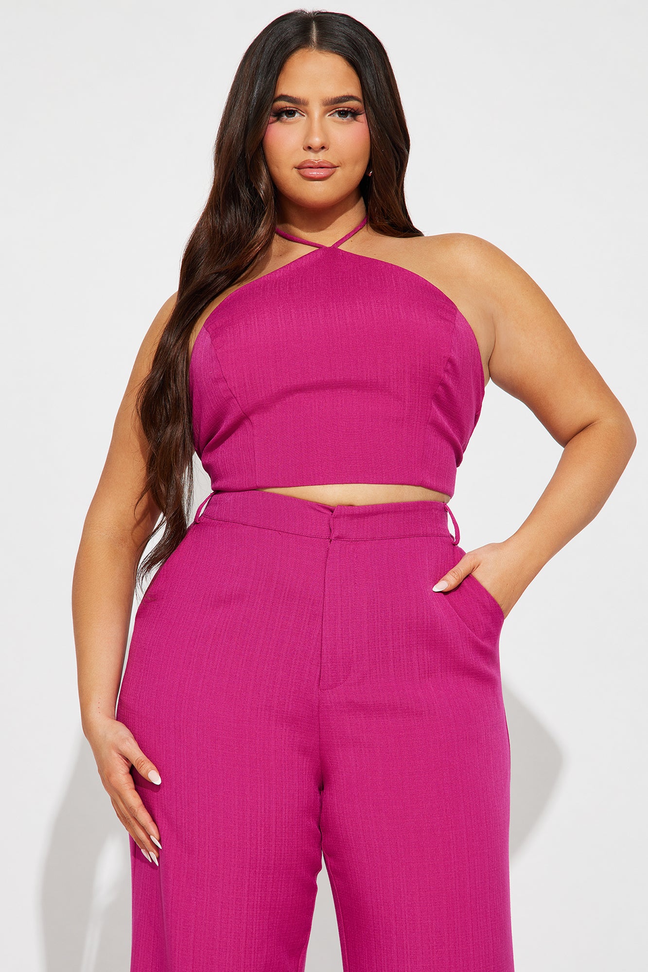 Sunset Views Linen Pant Set 33 - Magenta - Image 6