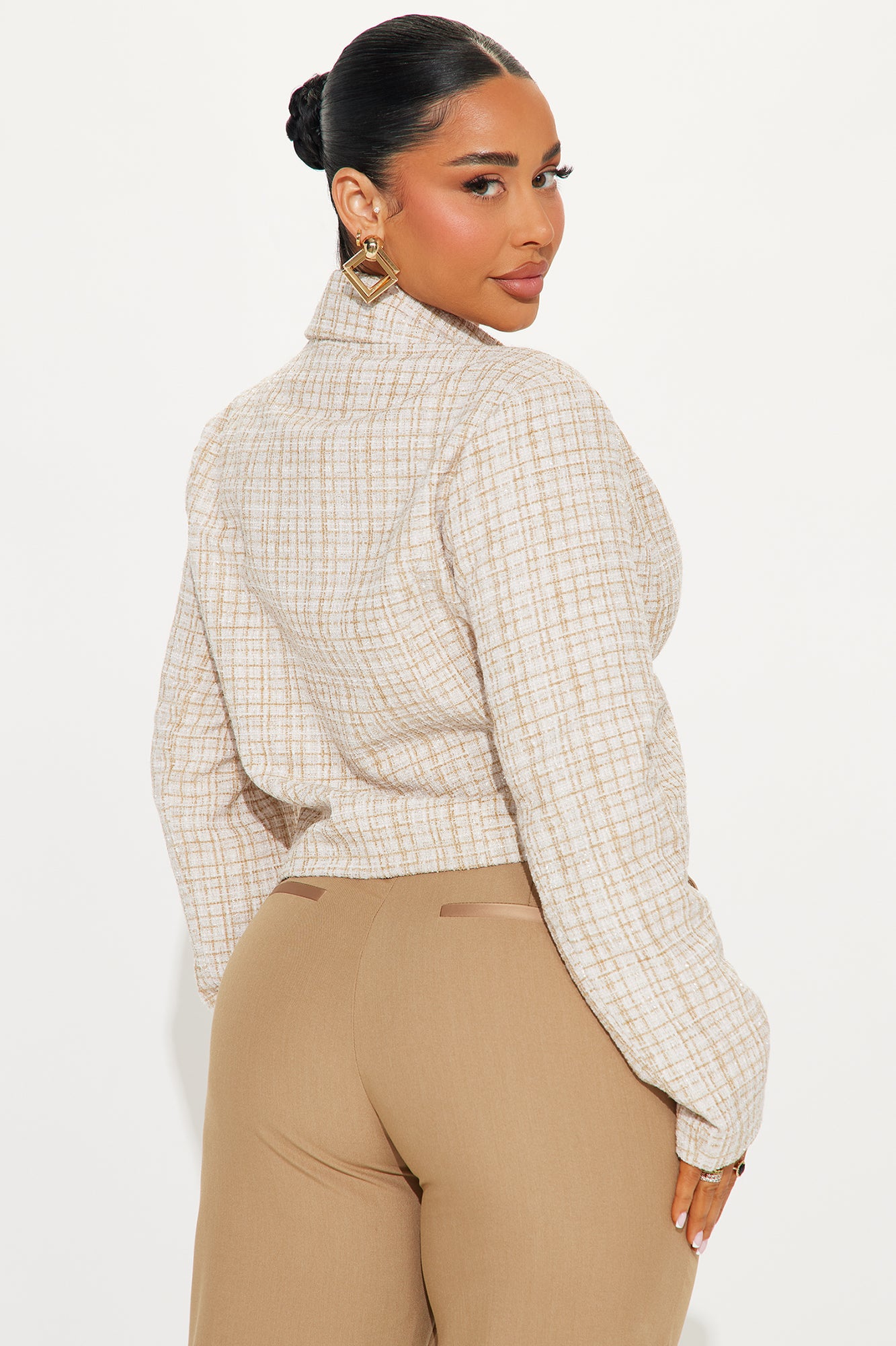 Dana Cropped Plaid Tweed Blazer - Cream/combo - Image 3