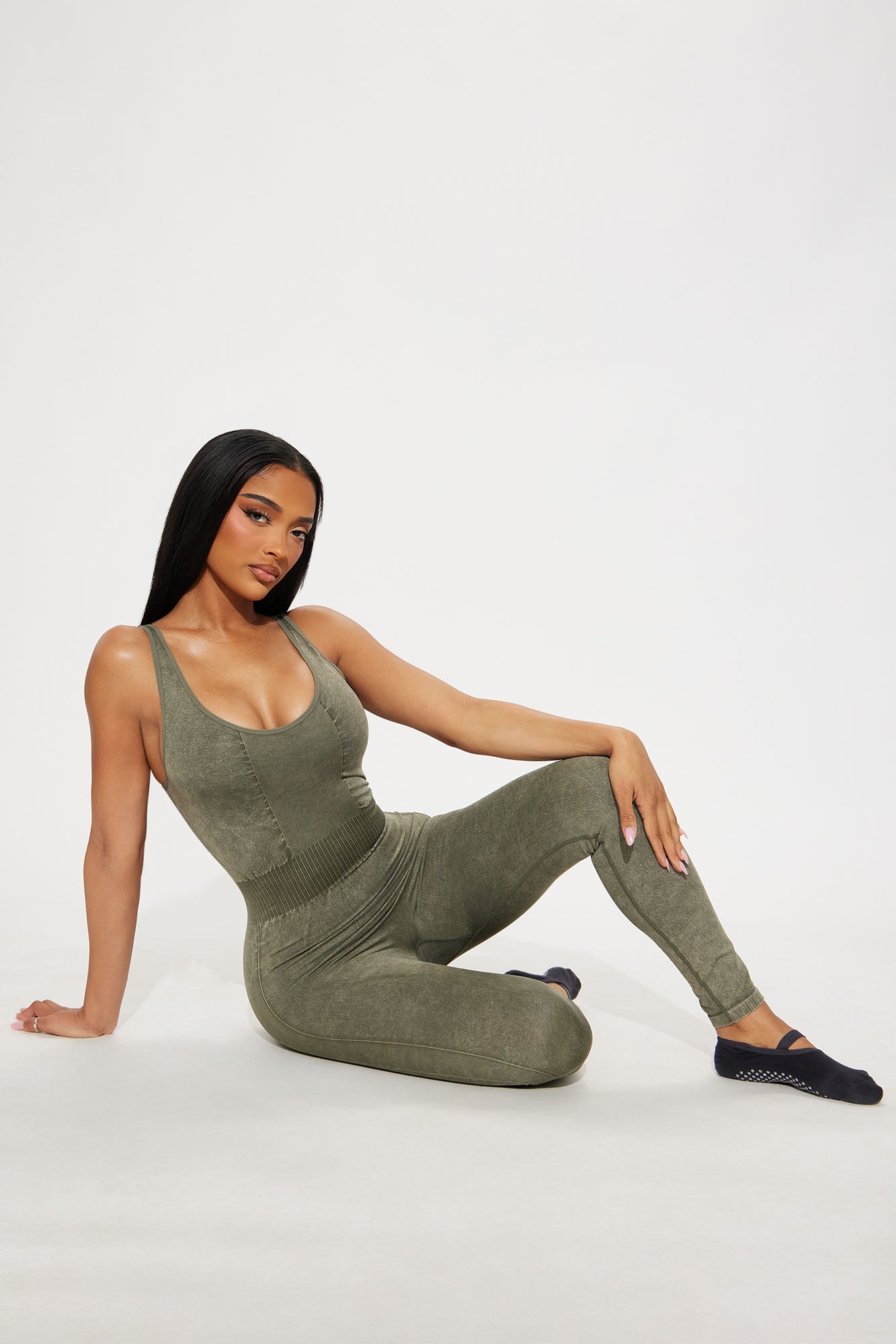 Posh Pilates Washed Active Jumpsuit - Olive - Image 3
