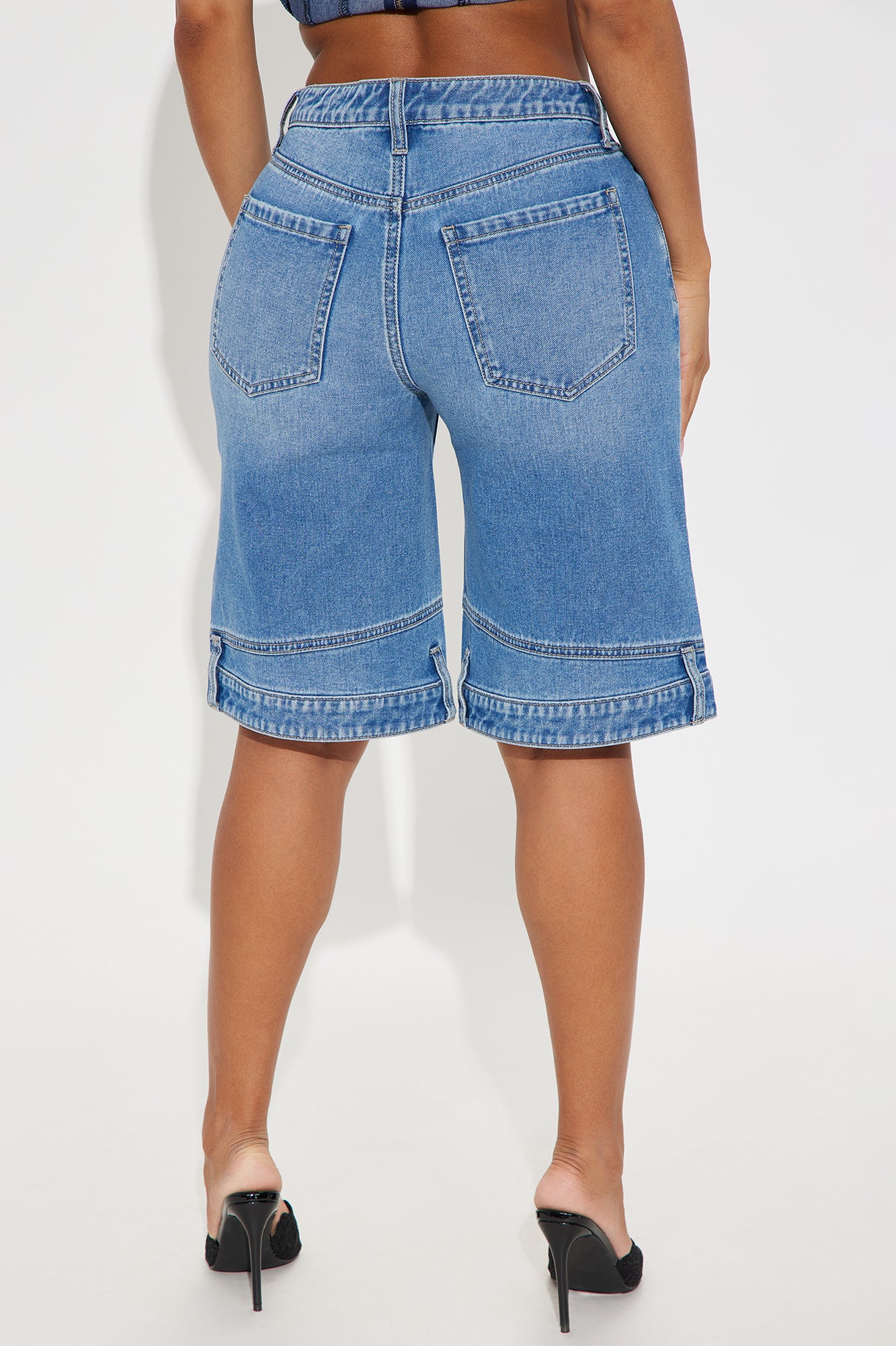 Not Sorry Reconstructed Denim Jort - Medium Wash - Image 4