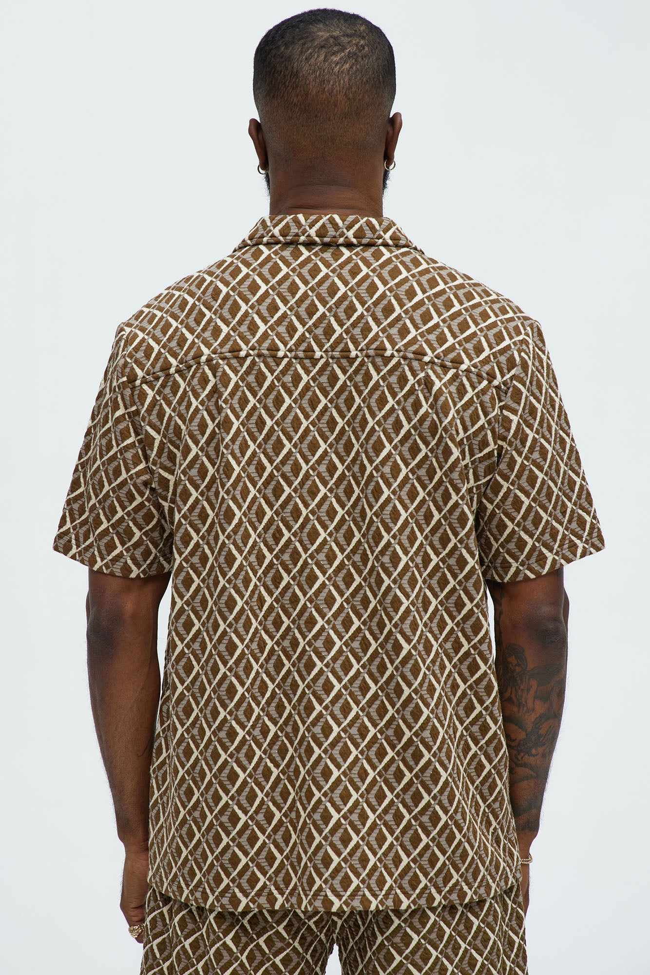 Diamonds Short Sleeve Button Up - Brown/combo - Image 4
