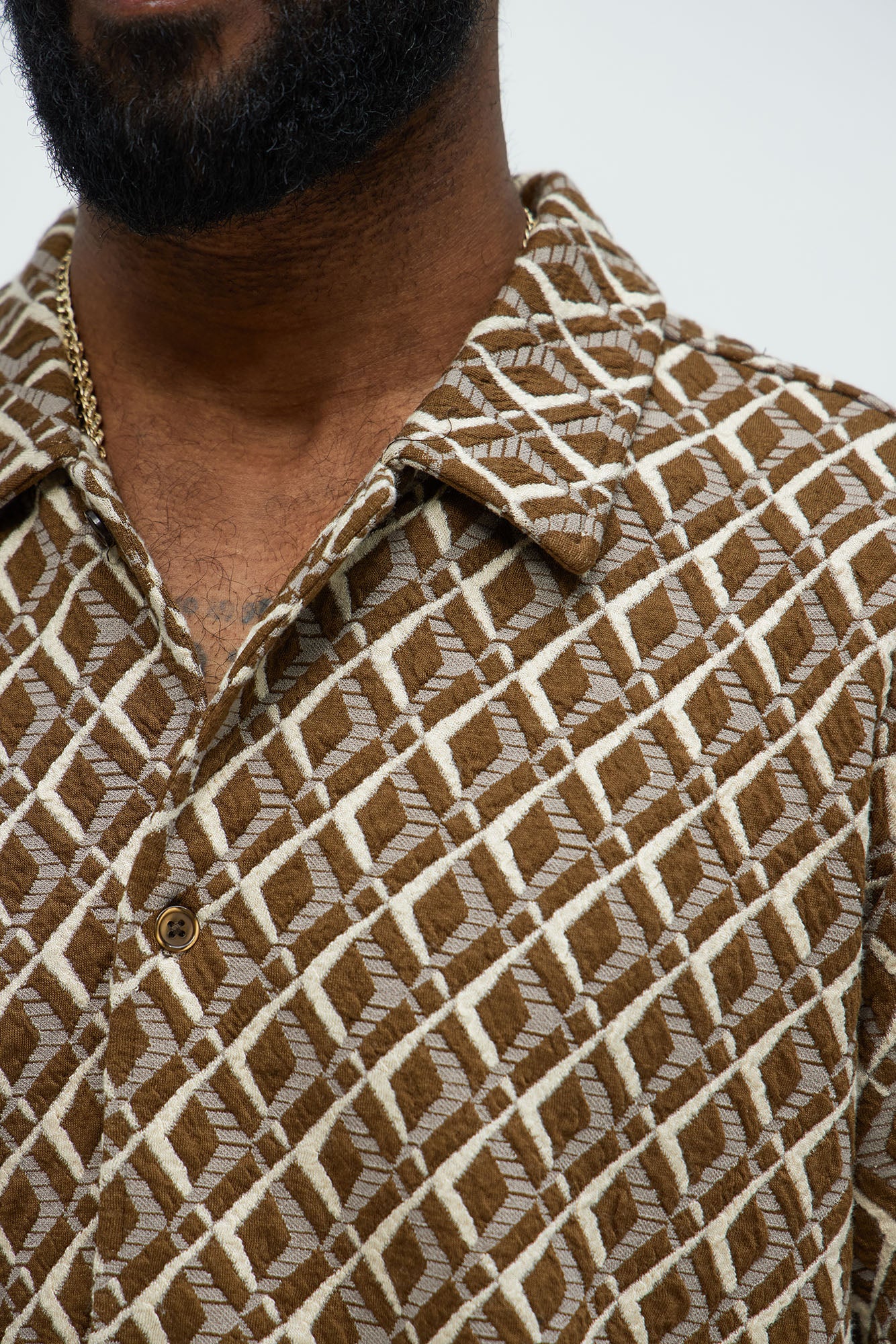Diamonds Short Sleeve Button Up - Brown/combo - Image 3