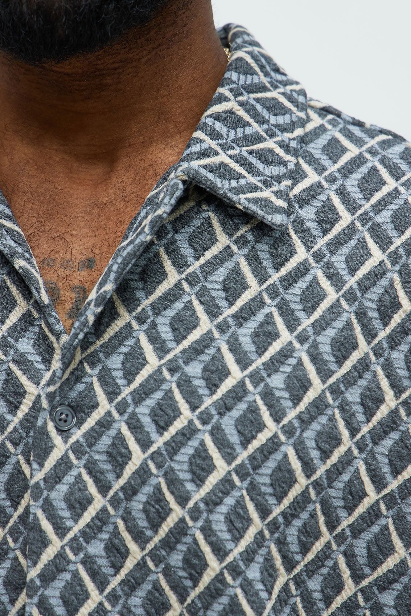 Diamonds Short Sleeve Button Up - Grey/combo - Image 3
