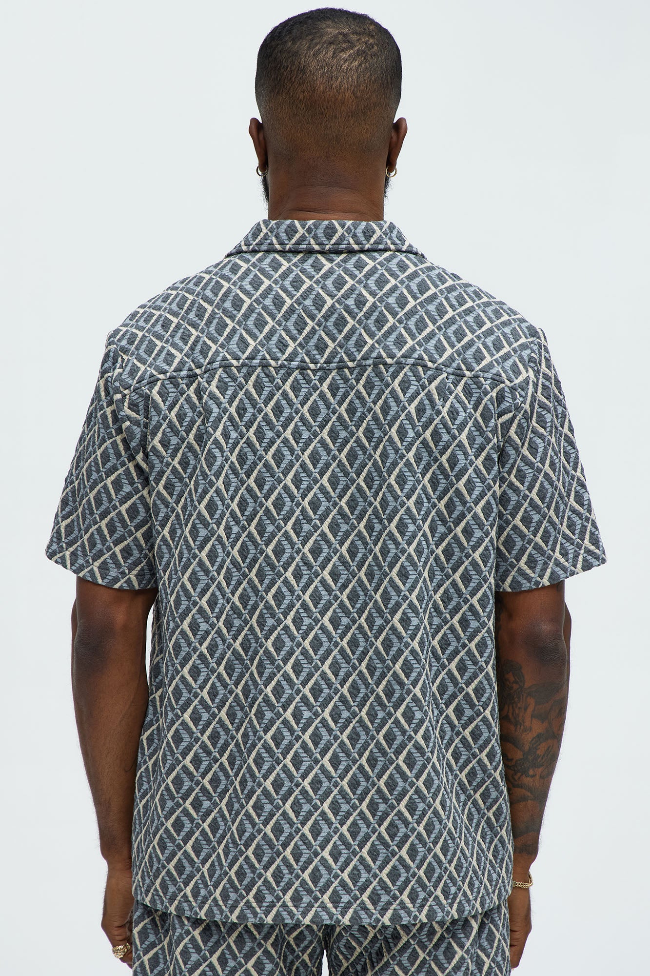 Diamonds Short Sleeve Button Up - Grey/combo - Image 4