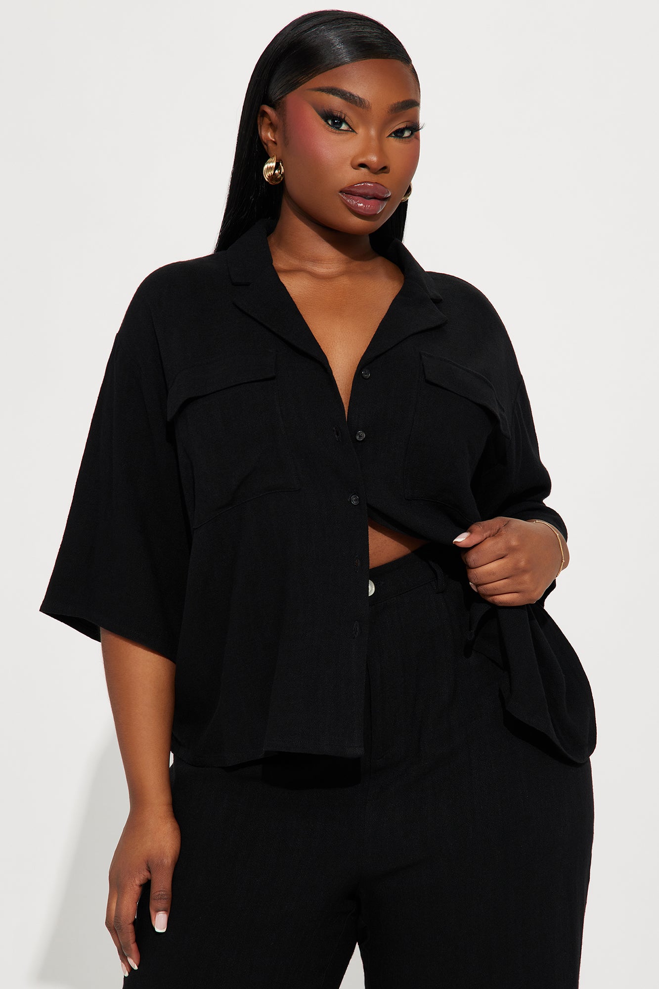 Roslyn Linen Pant Set - Black - Image 7