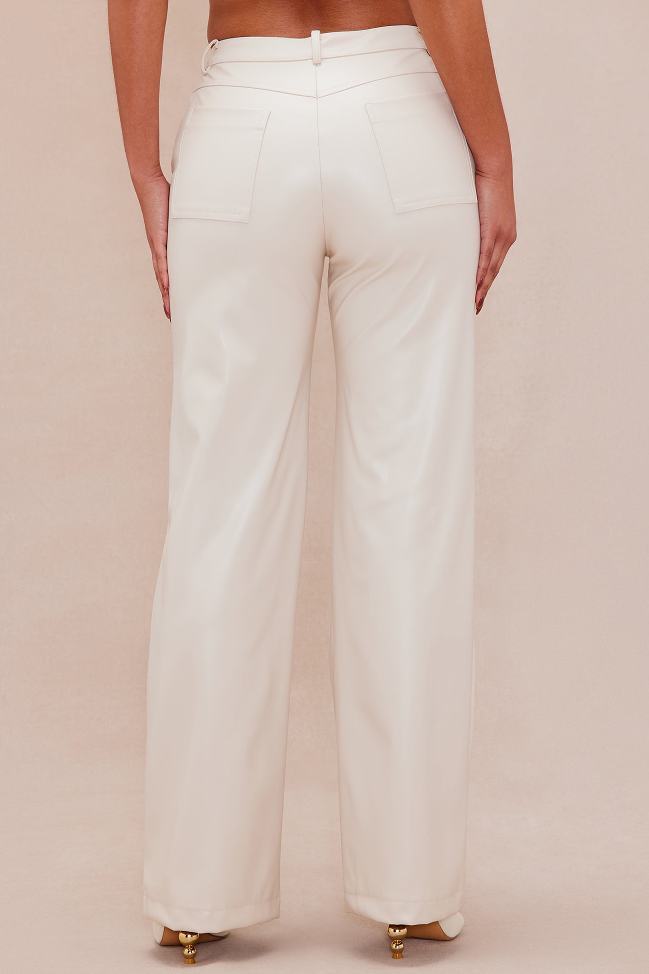 Naya Faux Leather Pant - Cream - Image 4