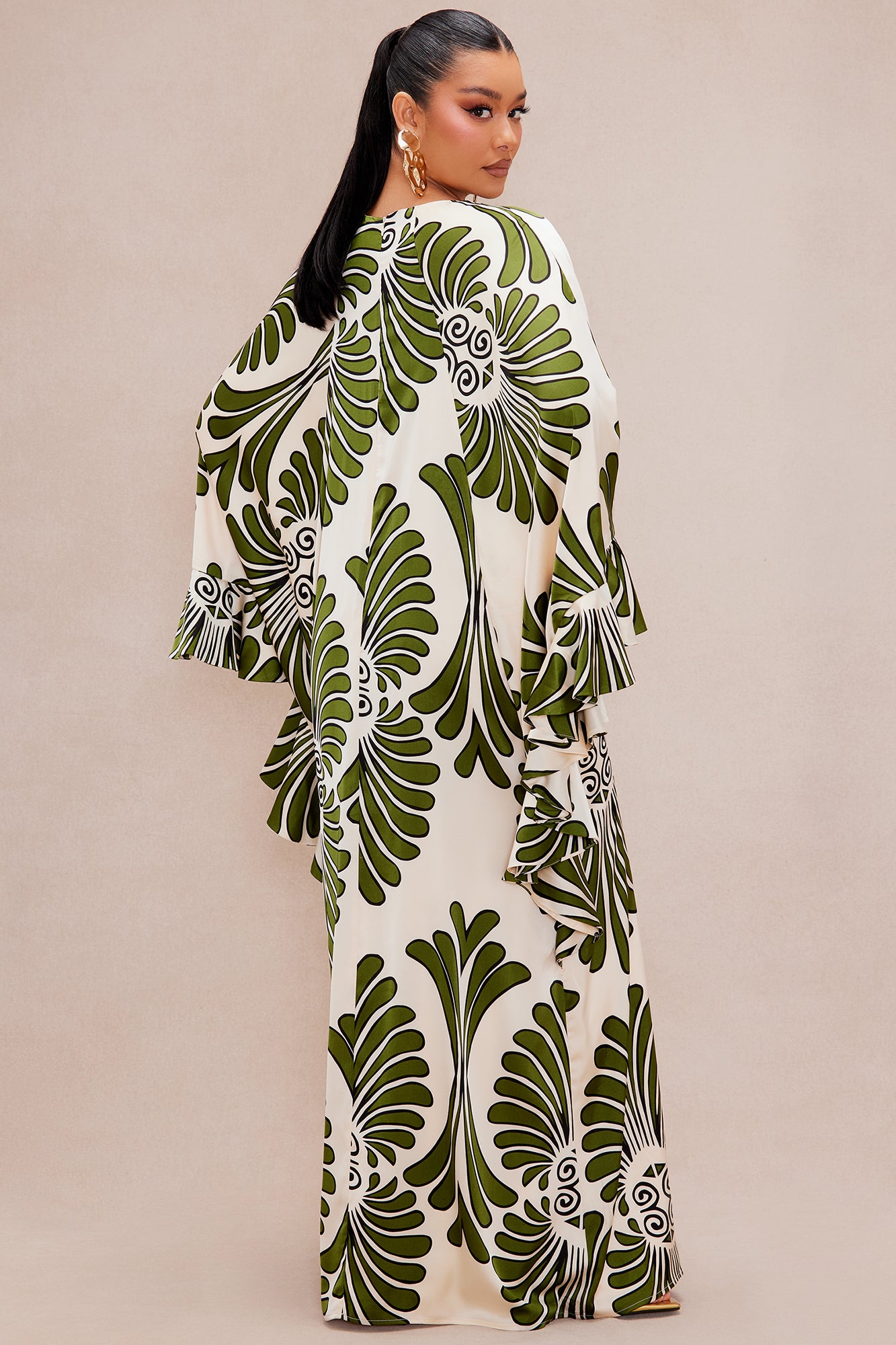 All Inclusive Satin Kaftan Dress - Cream/combo - Image 4