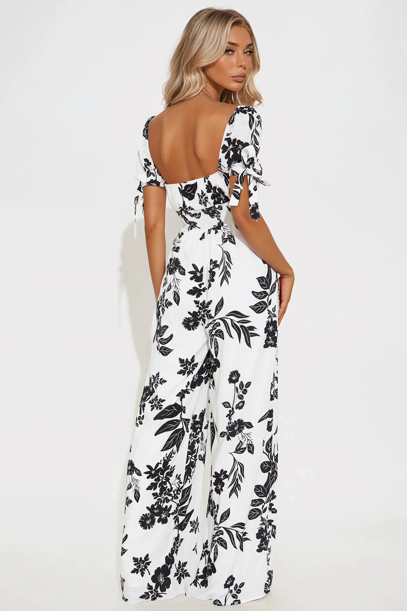 Violetta Floral Jumpsuit - White/Black - Image 3