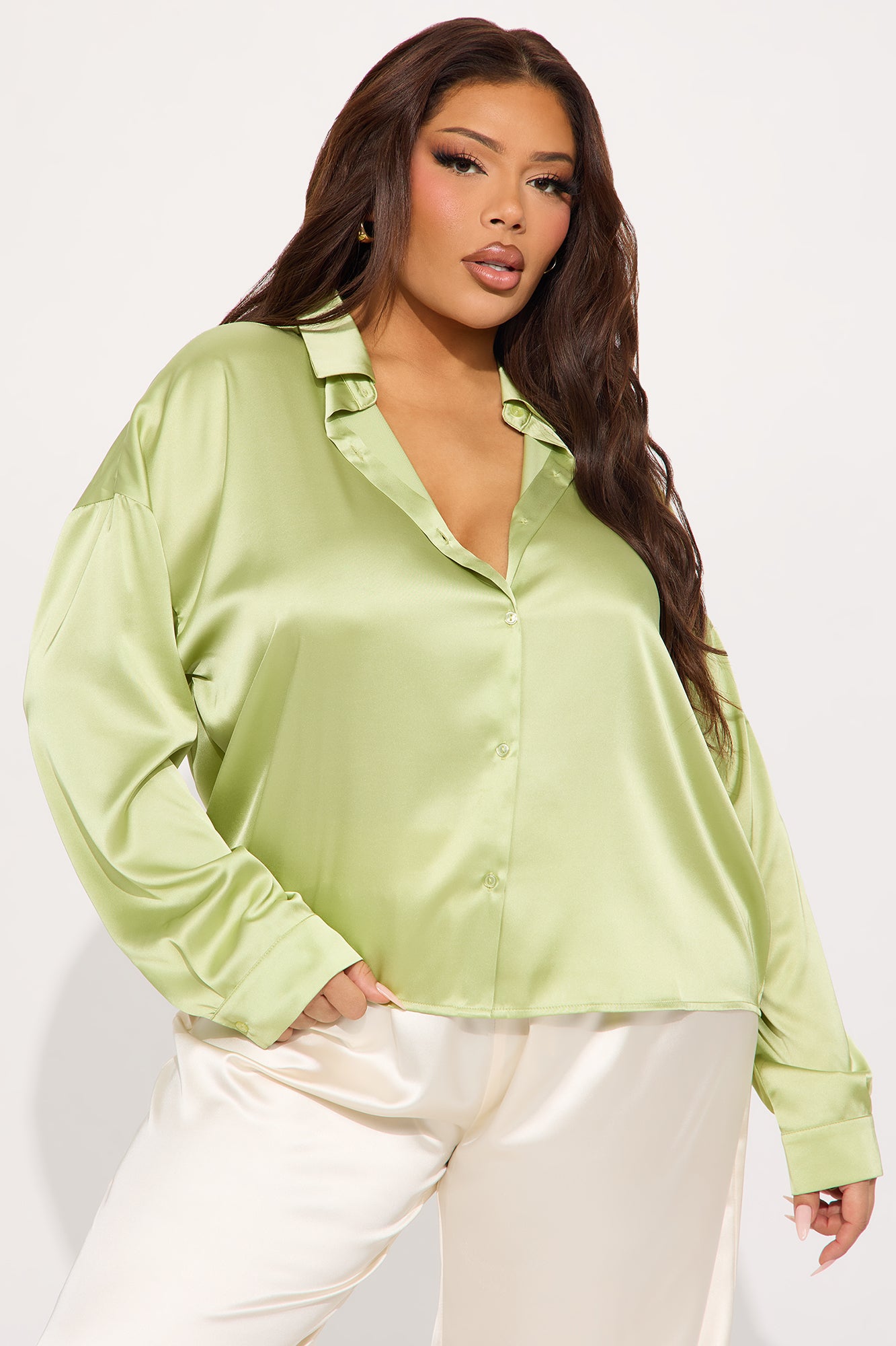 Ariel Satin Shirt - Green - Image 4