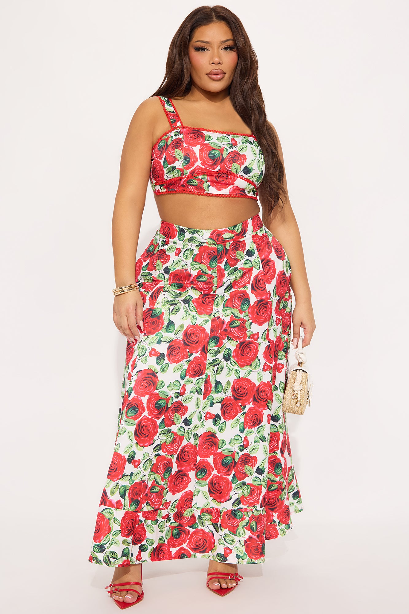 Floral Romance Skirt Set - Red/combo - Image 4