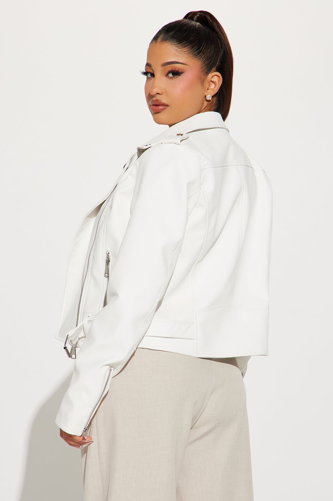 Araxie Vegan Leather Jacket - White - Image 4
