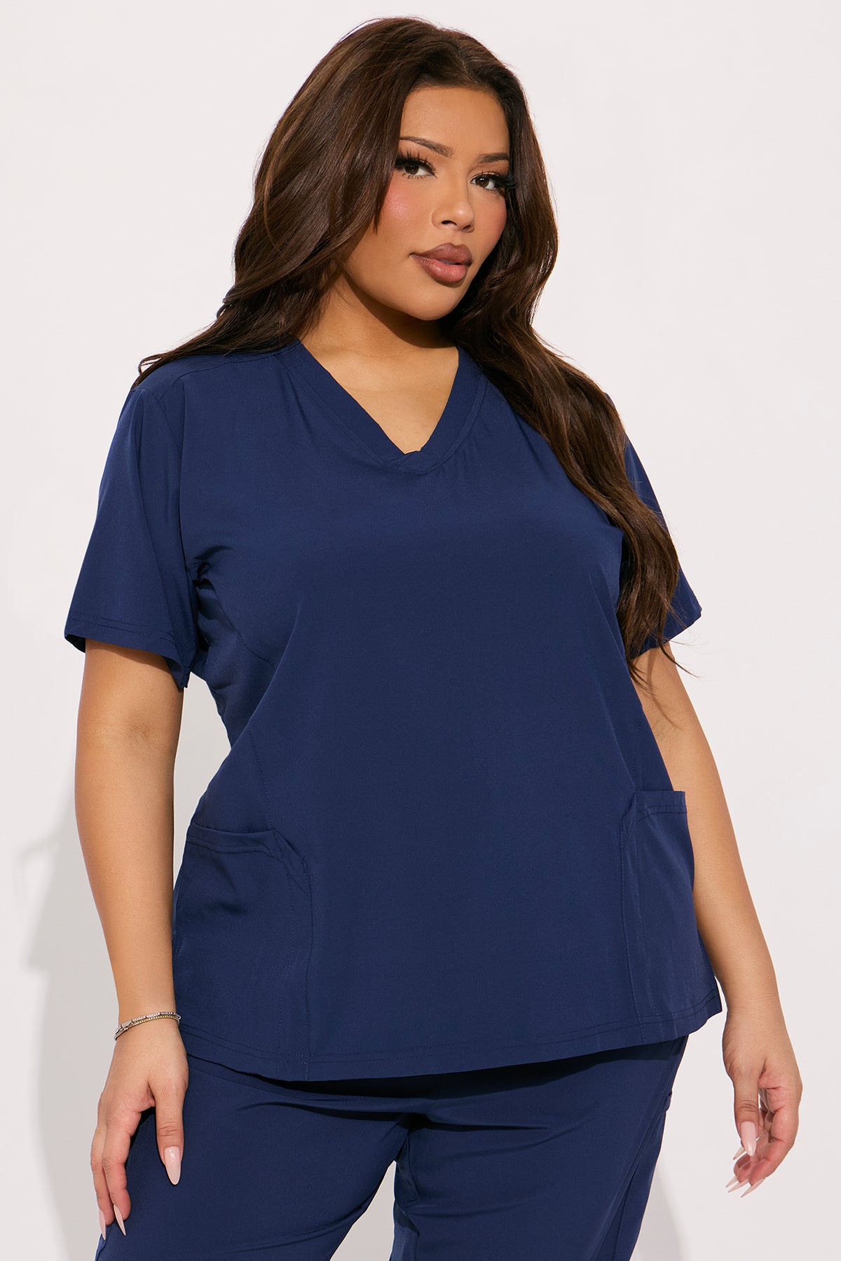 Clocked In Toggle Waist Stretch Uniform Scrub Set - Navy - Image 6