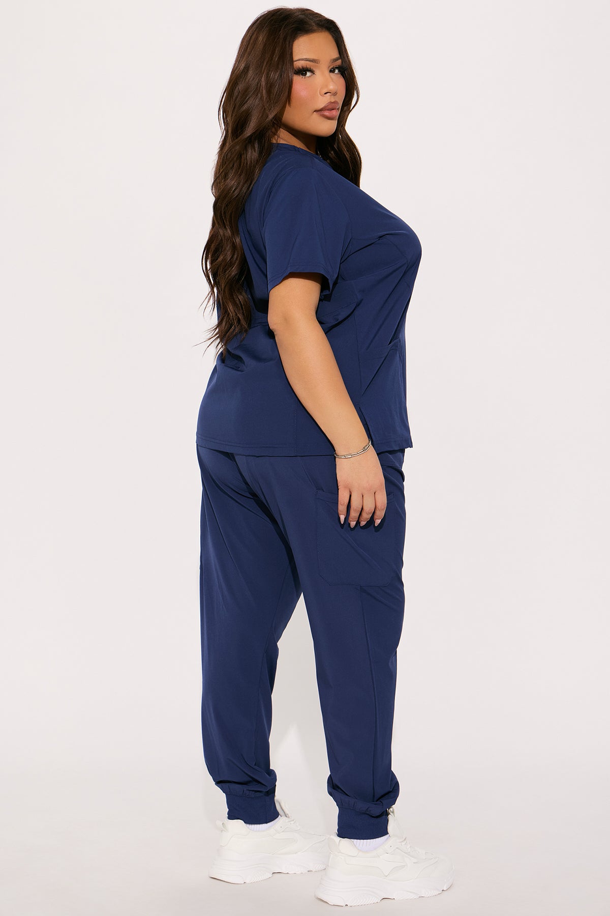 Clocked In Toggle Waist Stretch Uniform Scrub Set - Navy - Image 7