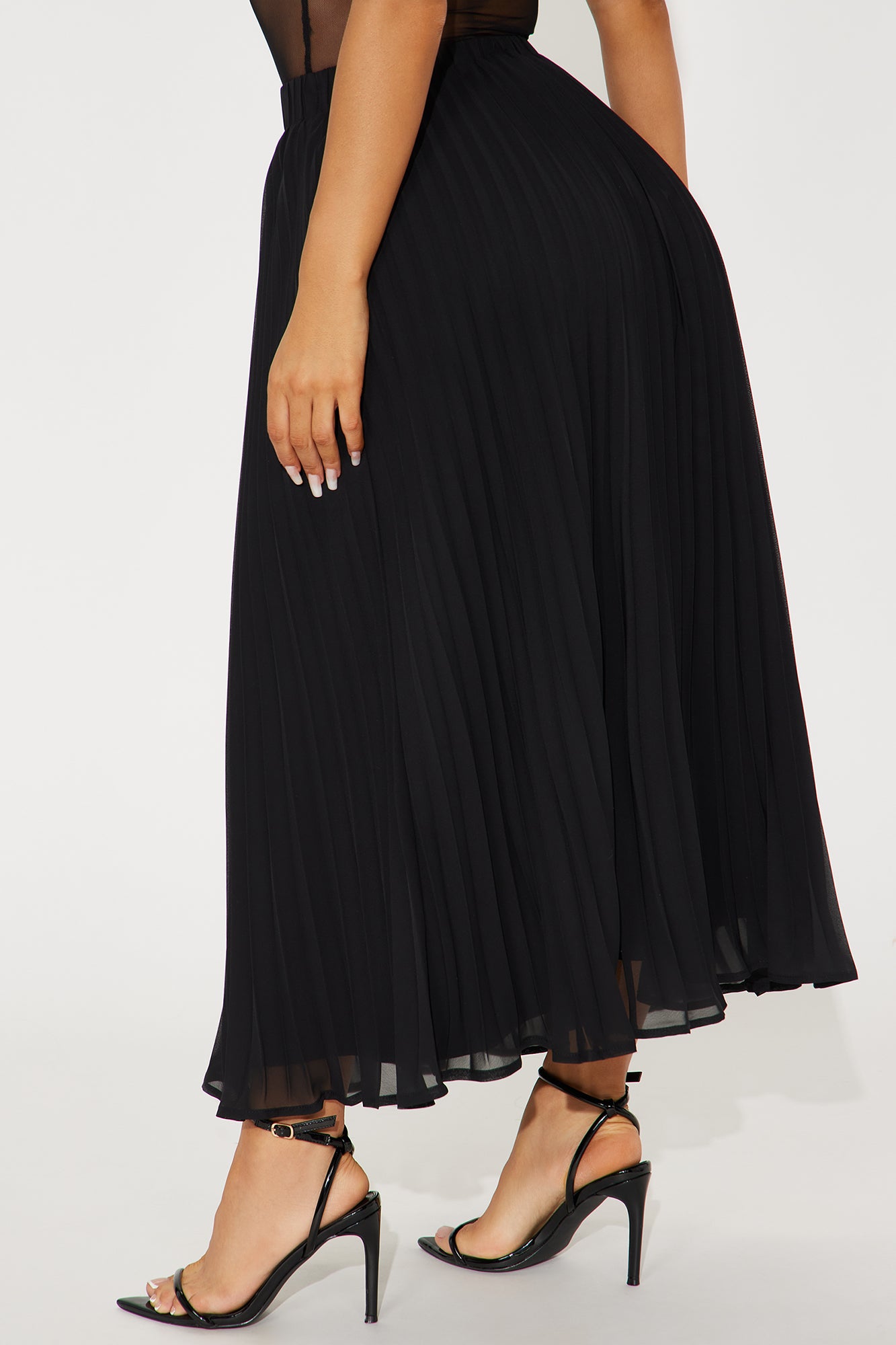Press Reset Pleated Chiffon Midi Skirt - Black - Image 3