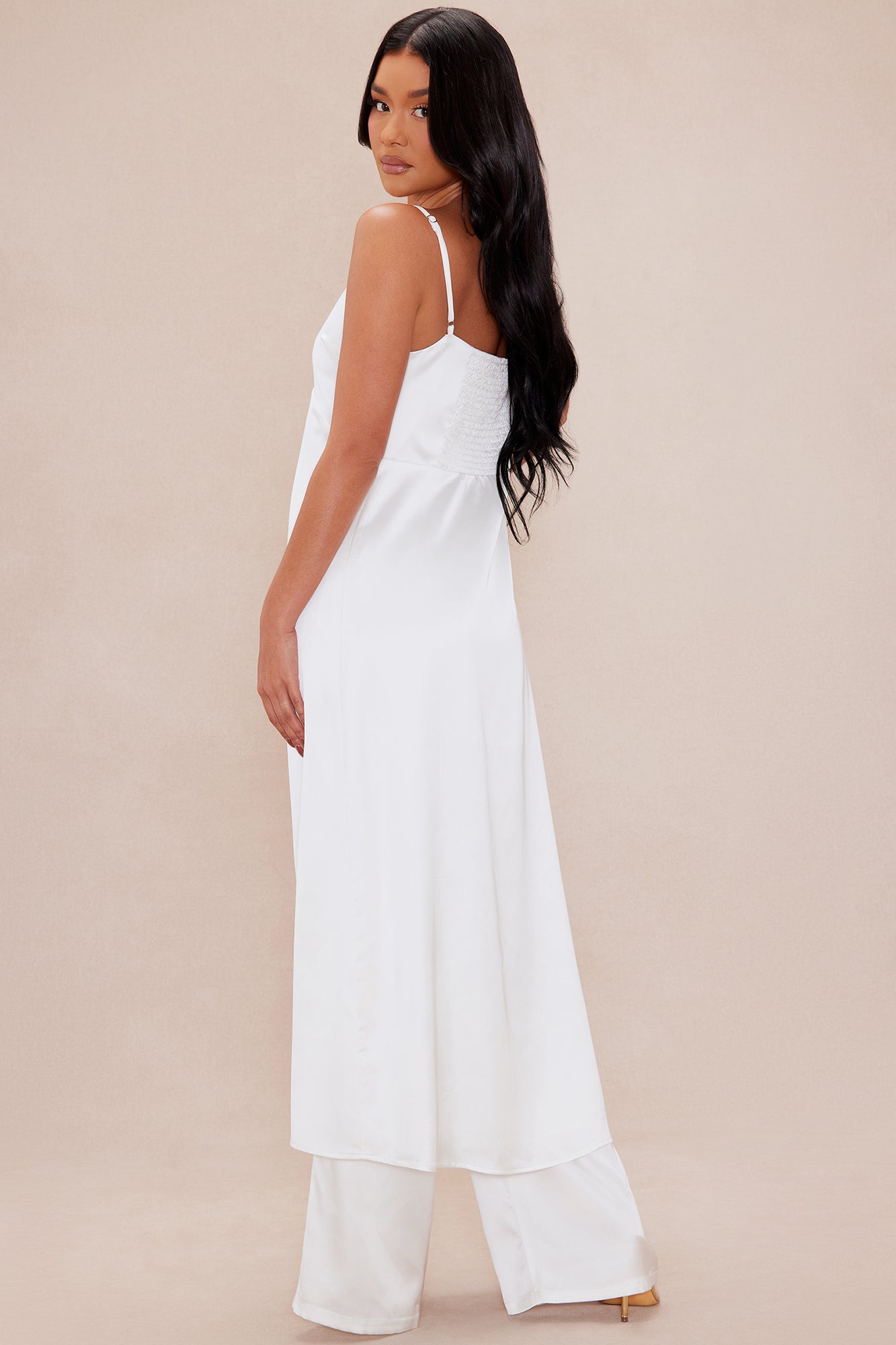 Gianina Flyaway Satin Pant Set - White - Image 4