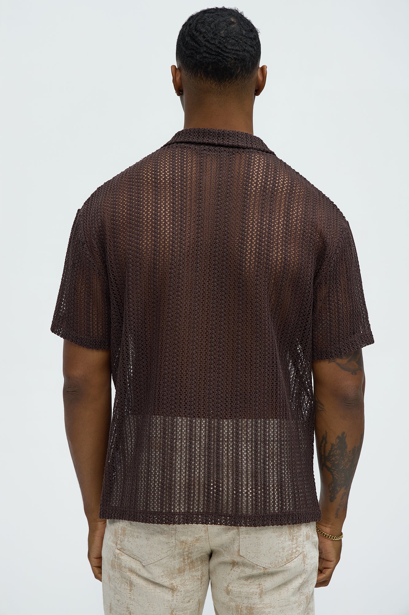 Aiden Crochet Johnny Collar Polo - Brown - Image 4